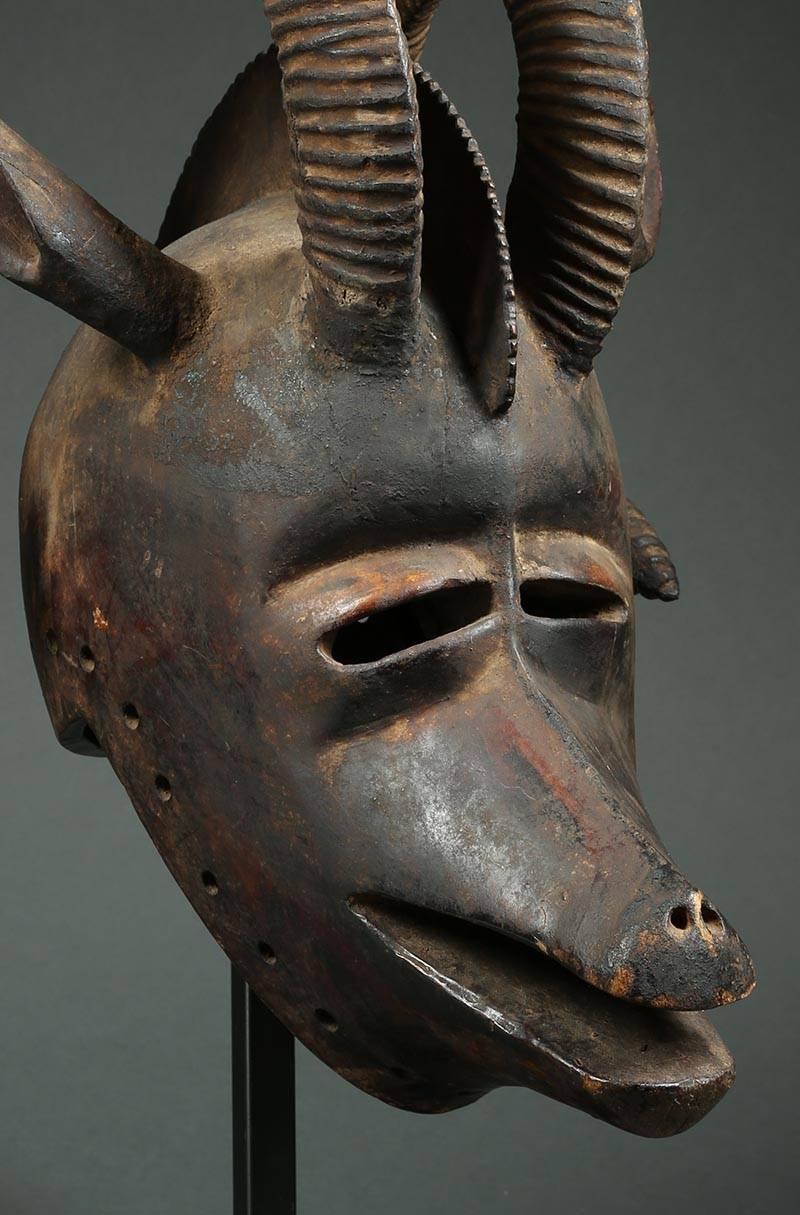 Burkinabe African Bobo ‘Burkina Faso’ Large Tribal Ram Helmet Mask with Curved Horns