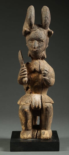 Igbo Tribal Seated Ikenga Figure with Sword and Head Africa, Nigeria