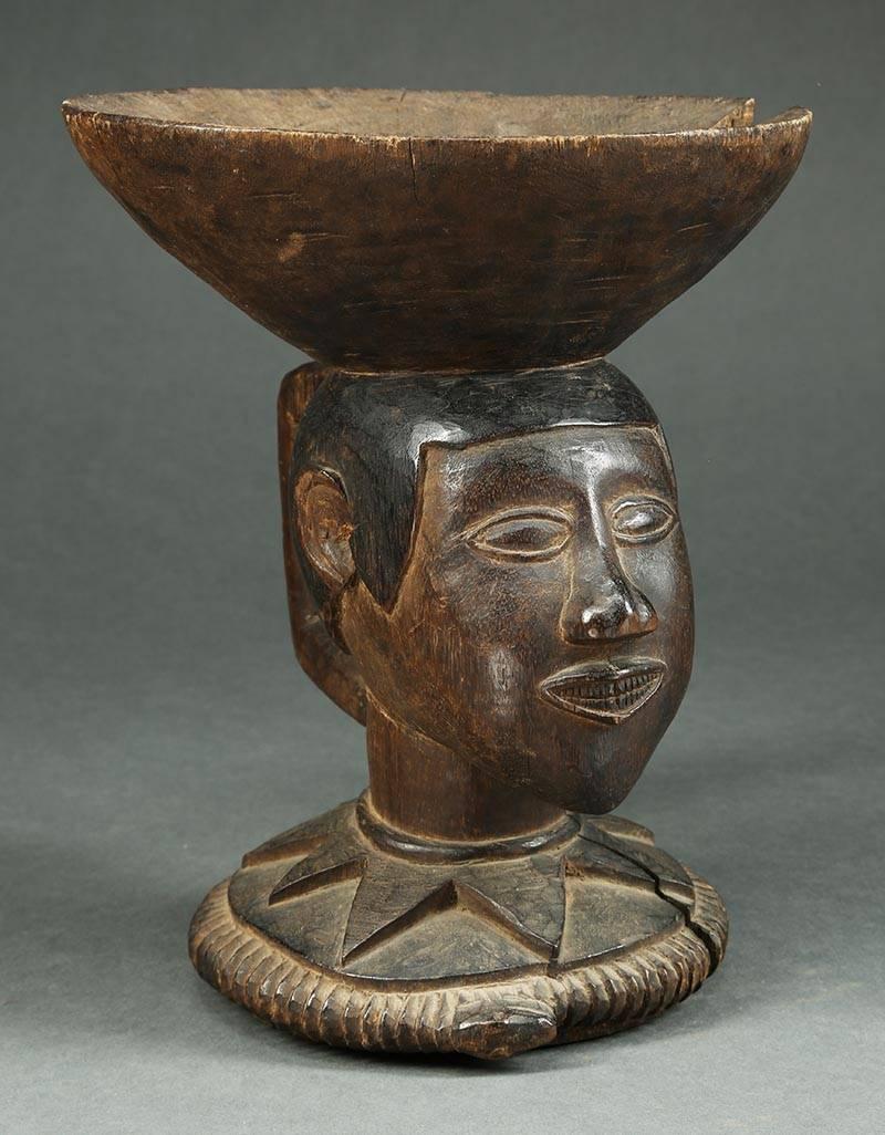 Baga Wood Offering Bowl, Tribal Altar Piece with Head and Snake, Africa, Guinea In Excellent Condition In Point Richmond, CA