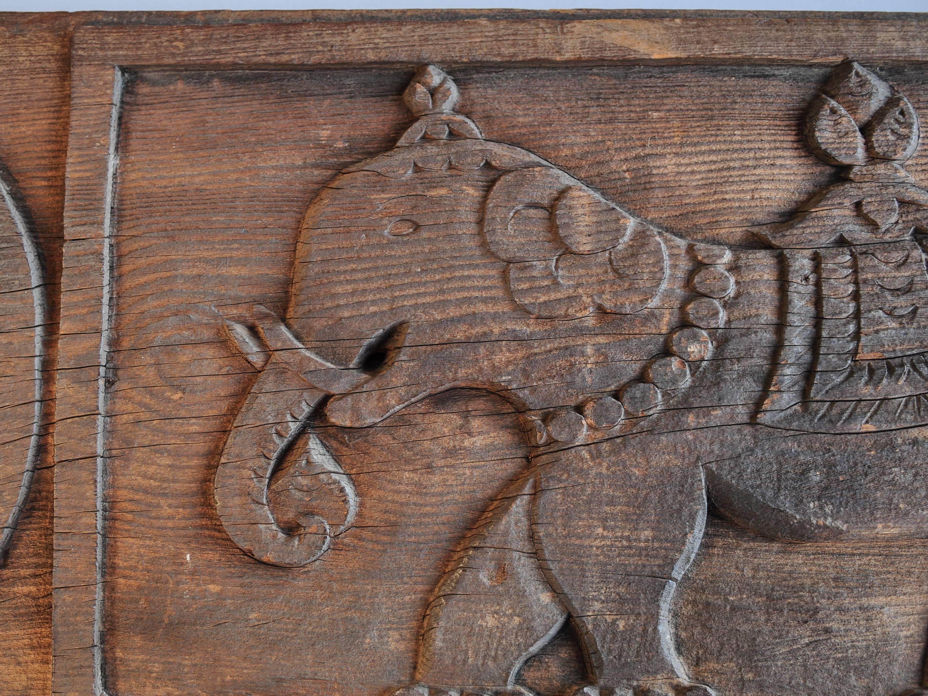 Tibetan Carved Tibet Architectural Panel Elephant & Bird Motifs Early-Mid 20th Century