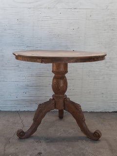 Round Teak Pedestal Table 33" One Plank Top, Carved Legs. Mid-20th Century, Java