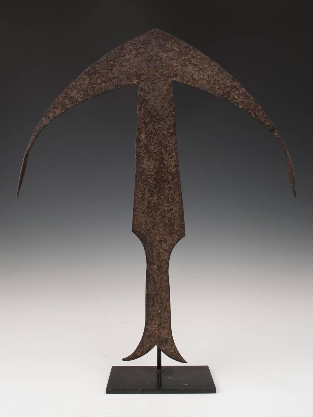 Early to mid-20th century tribal iron anchor currency, Gabon/ D.R. Congo

From the Kwele people of Gabon/Democratic Republic of Congo, these anchor-like currencies, called zong, were inspired by a crossbow and mandjong. Beautiful aged iron patina.


