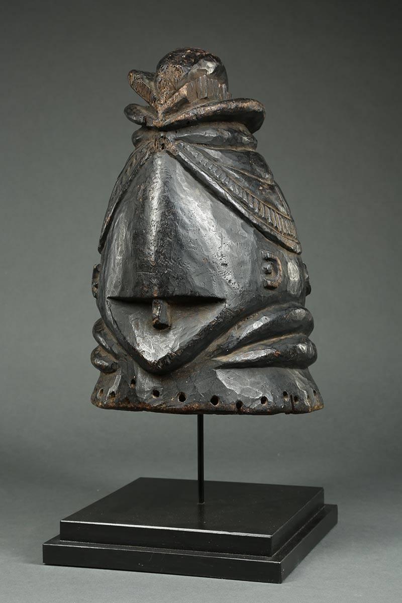 Sierra Leonean Tribal African Mende Bundu Helmet Janus 'Two Face' Wood Mask, Early 20th Century