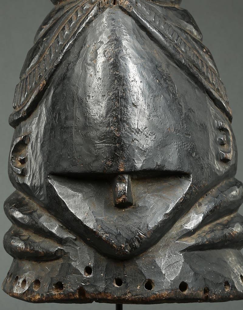 Tribal African Mende Bundu Helmet Janus 'Two Face' Wood Mask, Early 20th Century 1