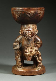 African Tribal Yoruba, Nigeria Rider Figure Offering Bowl Early 20th Century