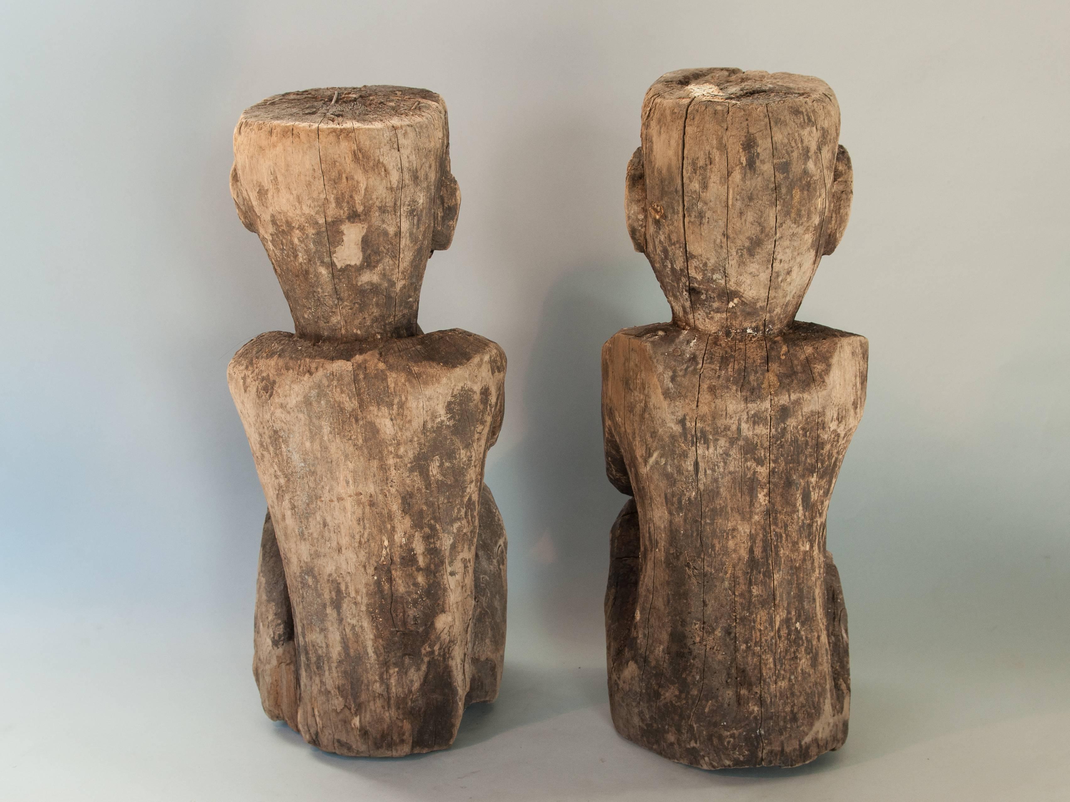 Nepalese Pair of Wooden Tribal Statues from West Nepal, Ancestor Couple, Mid-20th Century
