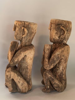 Pair of Wooden Tribal Statues from West Nepal, Ancestor Couple, Mid-20th Century