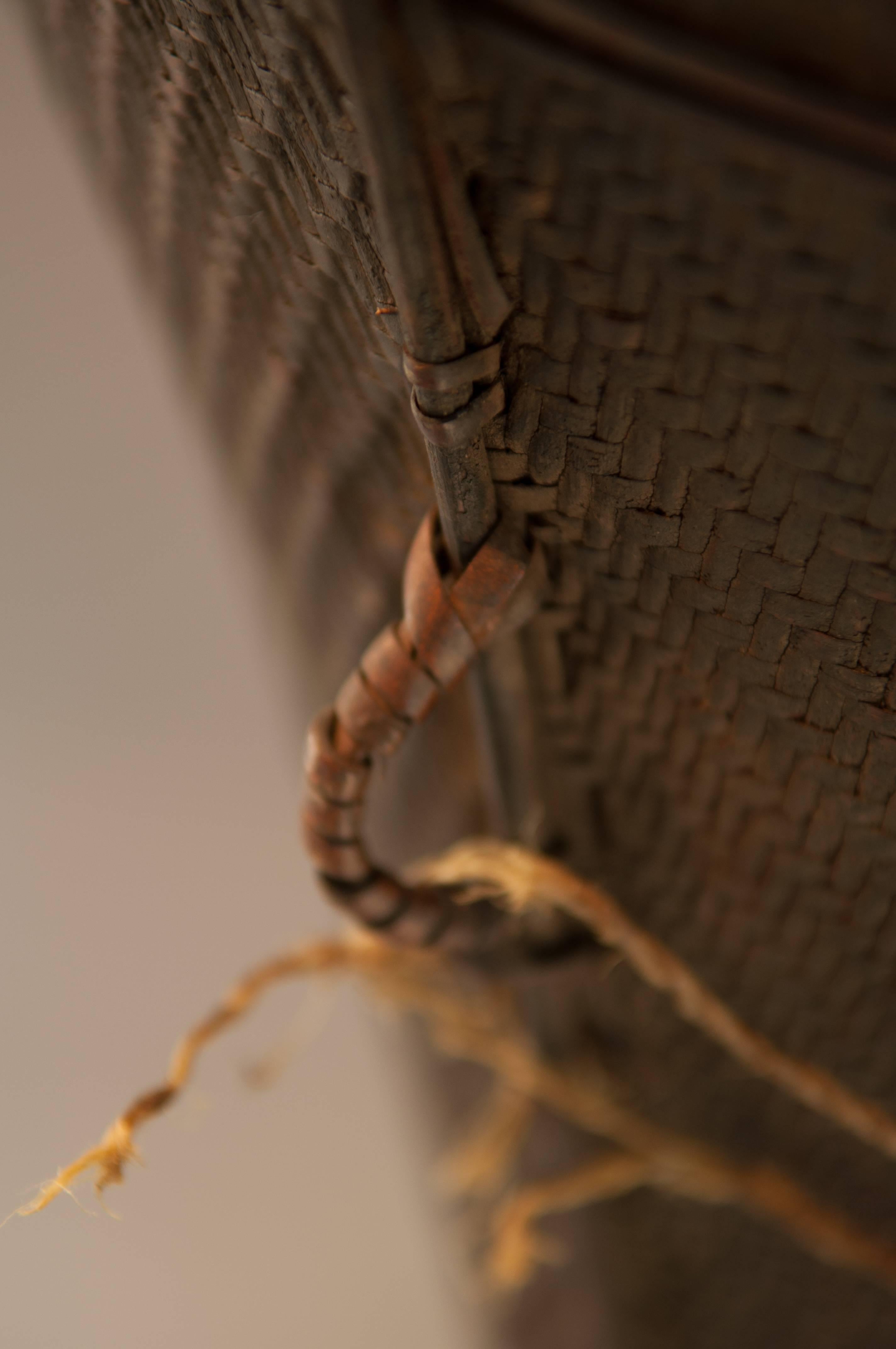 Bamboo Tribal Carrying Basket with Wooden Feet Naga of Ne India, Mid-20th Century