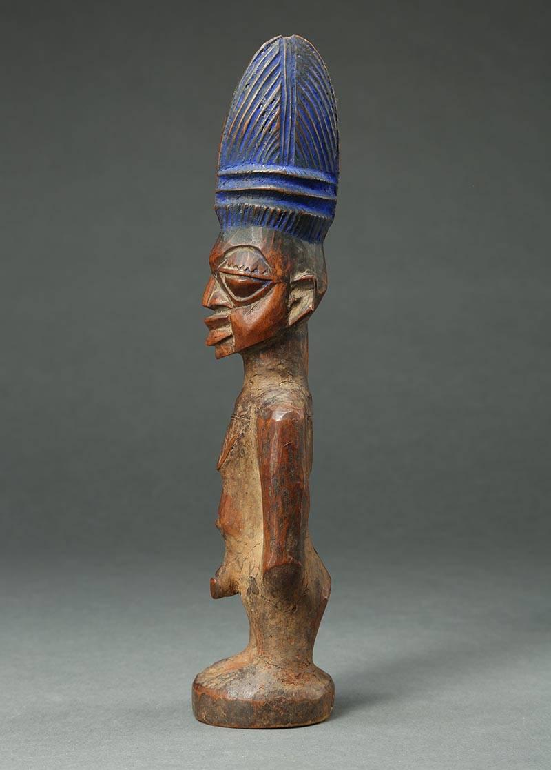 Yoruba Male Twin Figure, Ere Ibeji, Nigeria, African Tribal Art Tall Hair In Good Condition In Point Richmond, CA