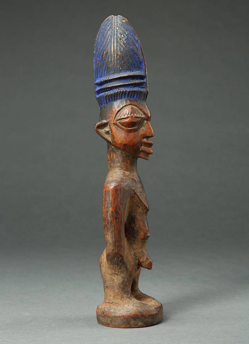 20th Century Yoruba Male Twin Figure, Ere Ibeji, Nigeria, African Tribal Art Tall Hair