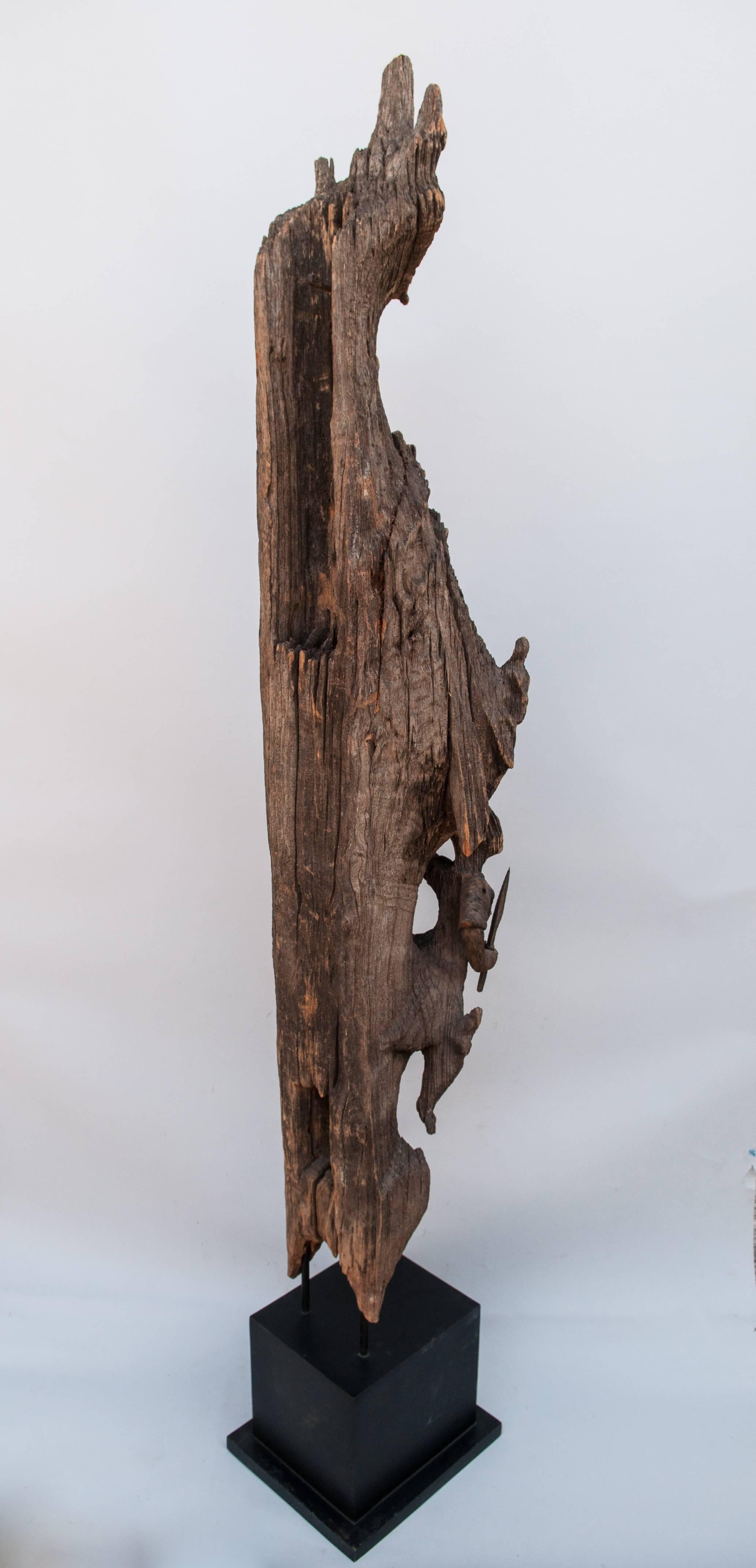 Burmese Chofa Roof Finial from Burma, Carved and Eroded Teak Wood, Early 20th Century