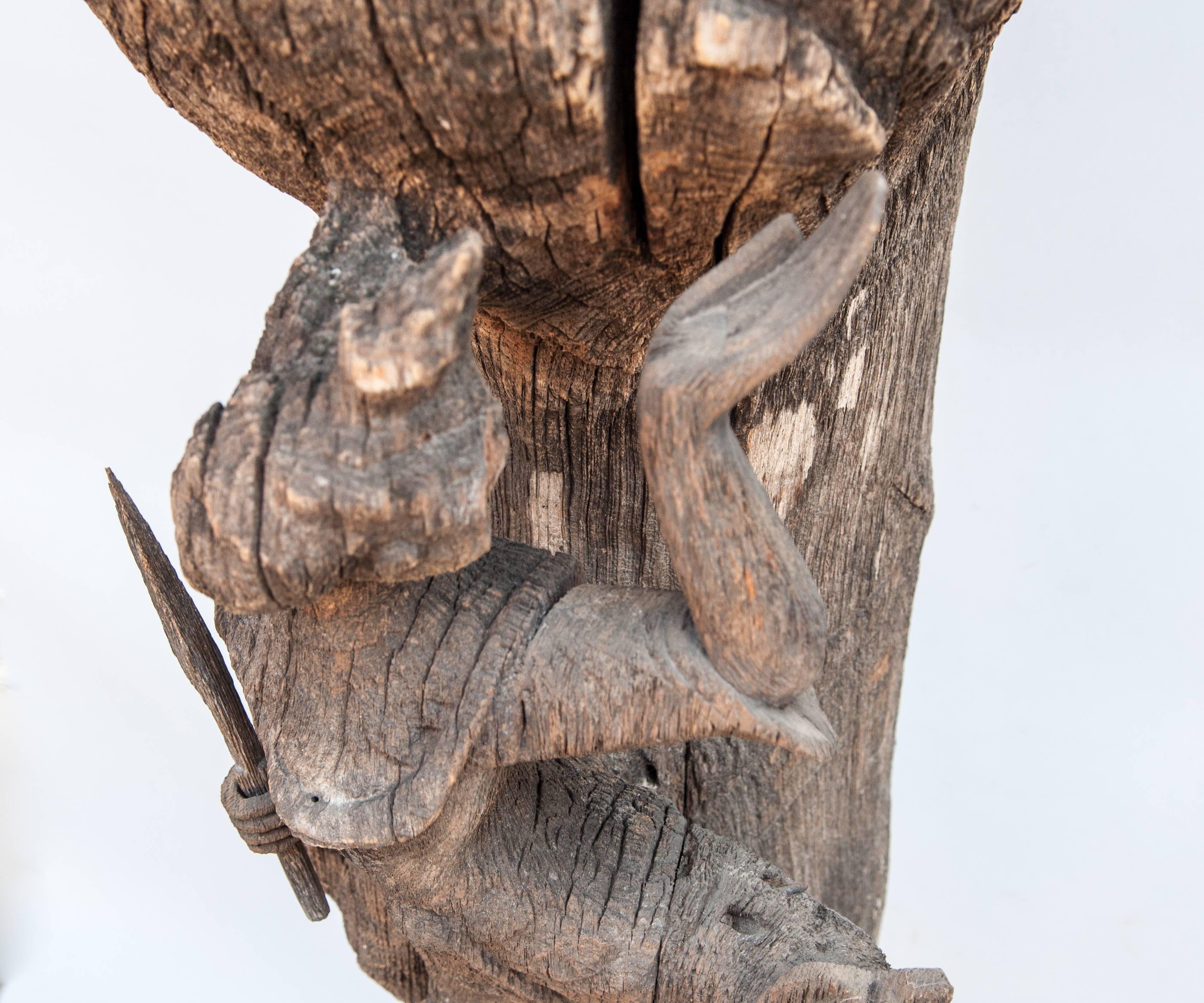 Chofa Roof Finial from Burma, Carved and Eroded Teak Wood, Early 20th Century 3