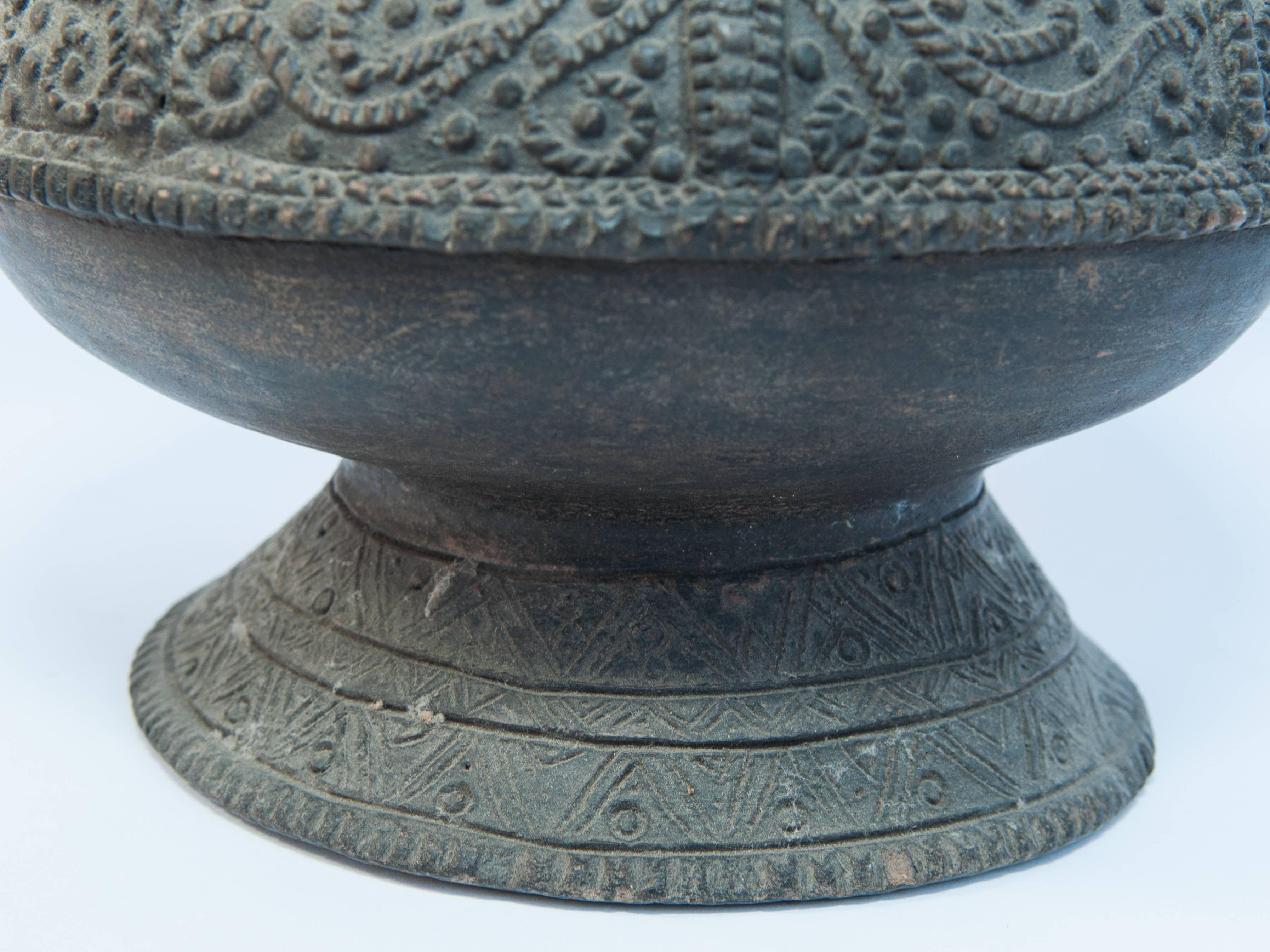 Earthenware Kendi with Raised Design. Lampung Sumatra. Early to Mid-20th Century 2