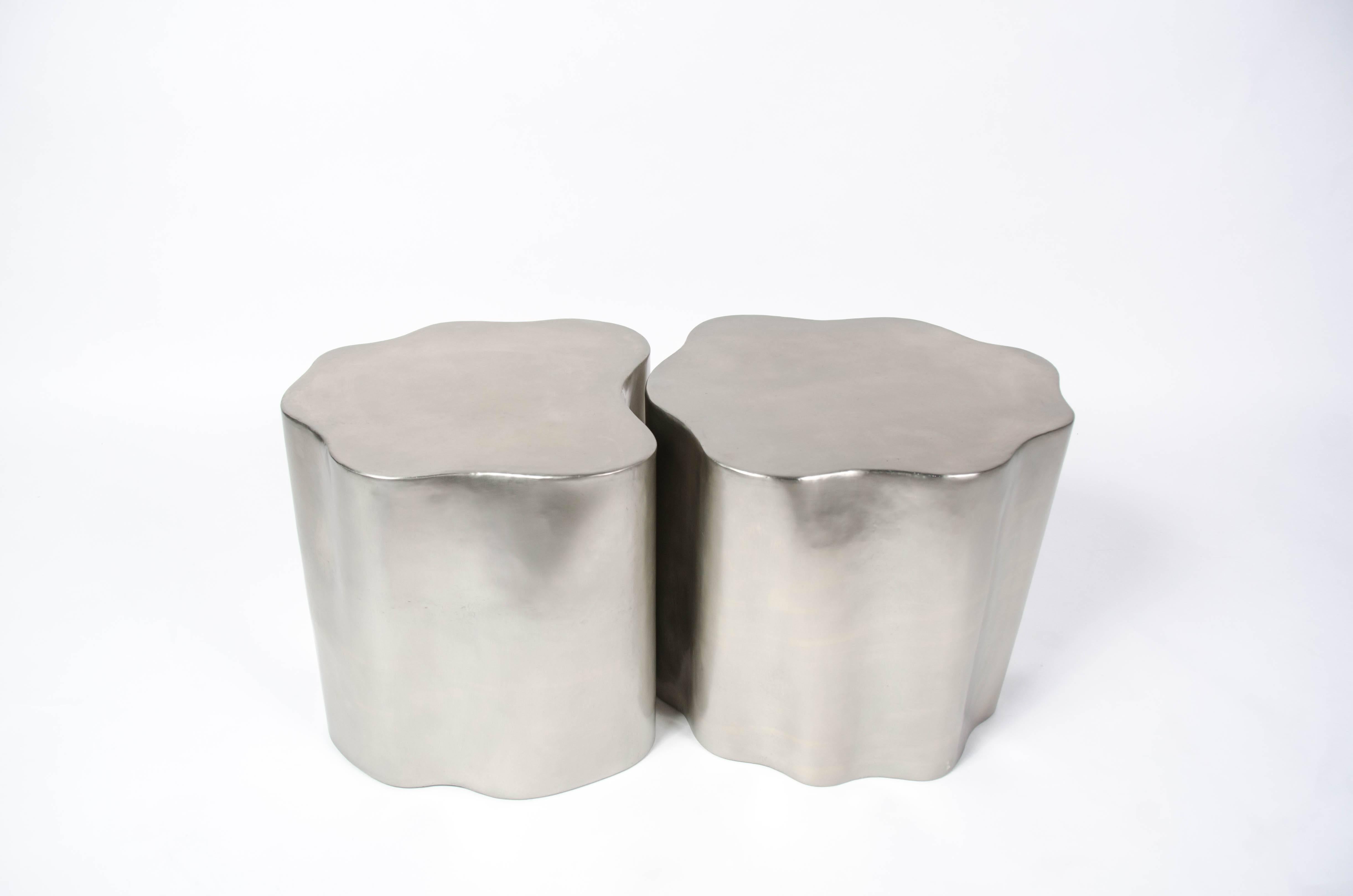 Modern Root Drum Tables, Set of Two, White Bronze, Limited Edition, Contemporary