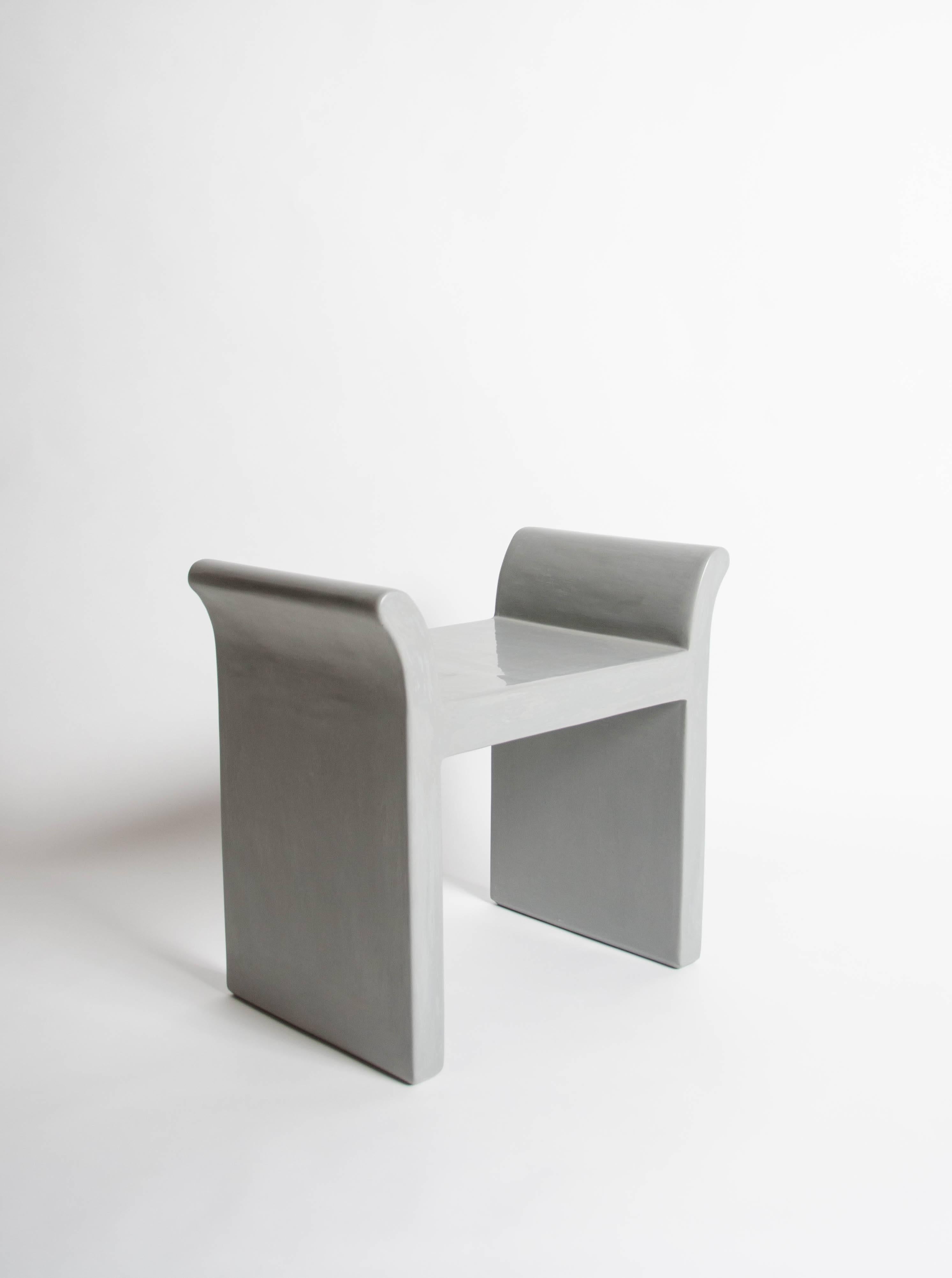 Modern Vanity Seat in Grey Lacquer by Robert Kuo, Limited Edition For Sale