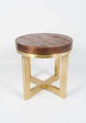 Copper Wood Grain Top with Brass Base Side Table by Rober Kuo, Limited Edition