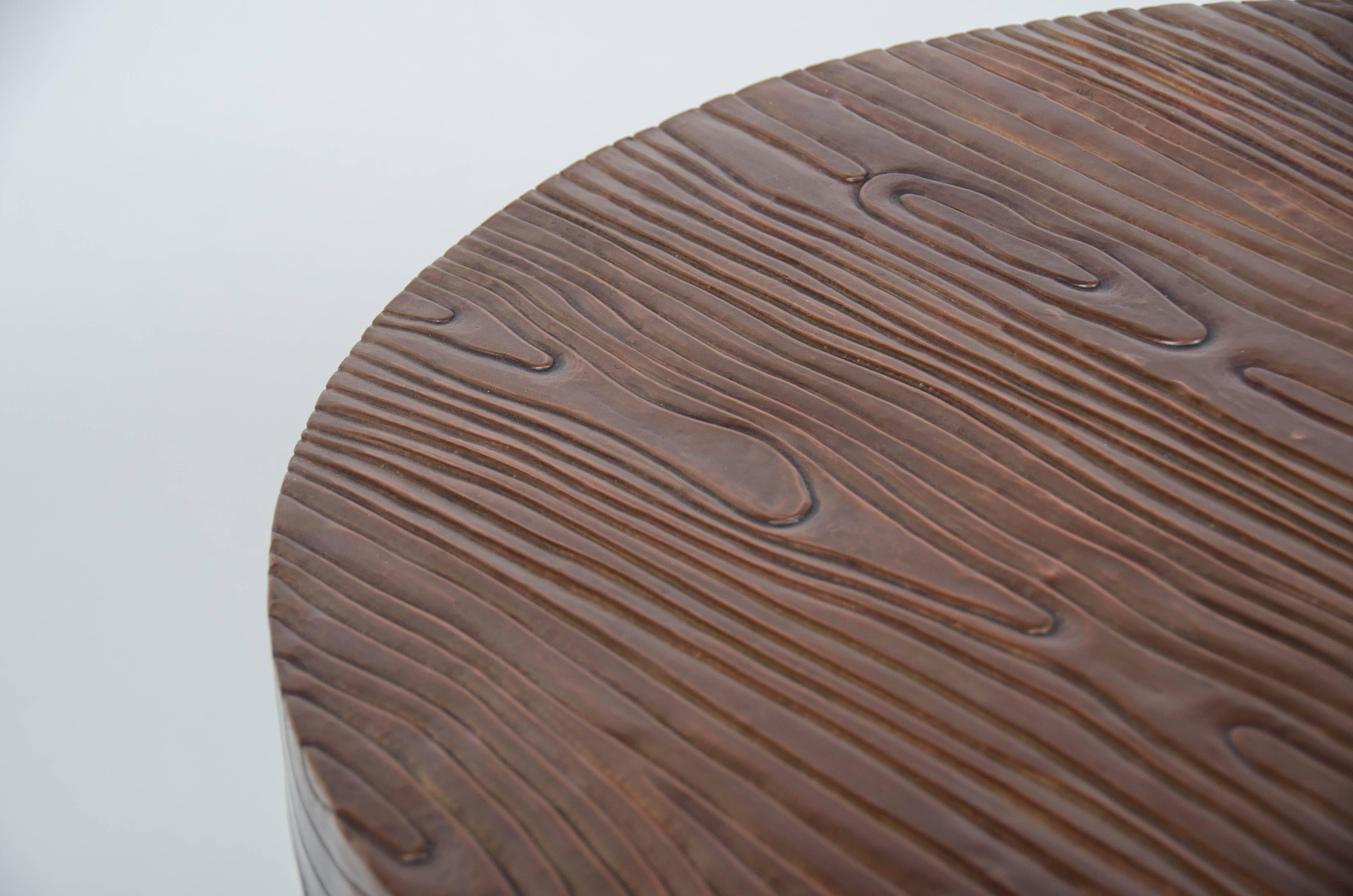 Chinese Copper Wood Grain Top with Brass Base Side Table by Rober Kuo, Limited Edition For Sale