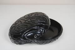 Round Lacquer Cloud Design Box, Black Lacquer, Hand-Carved, Limited Edition