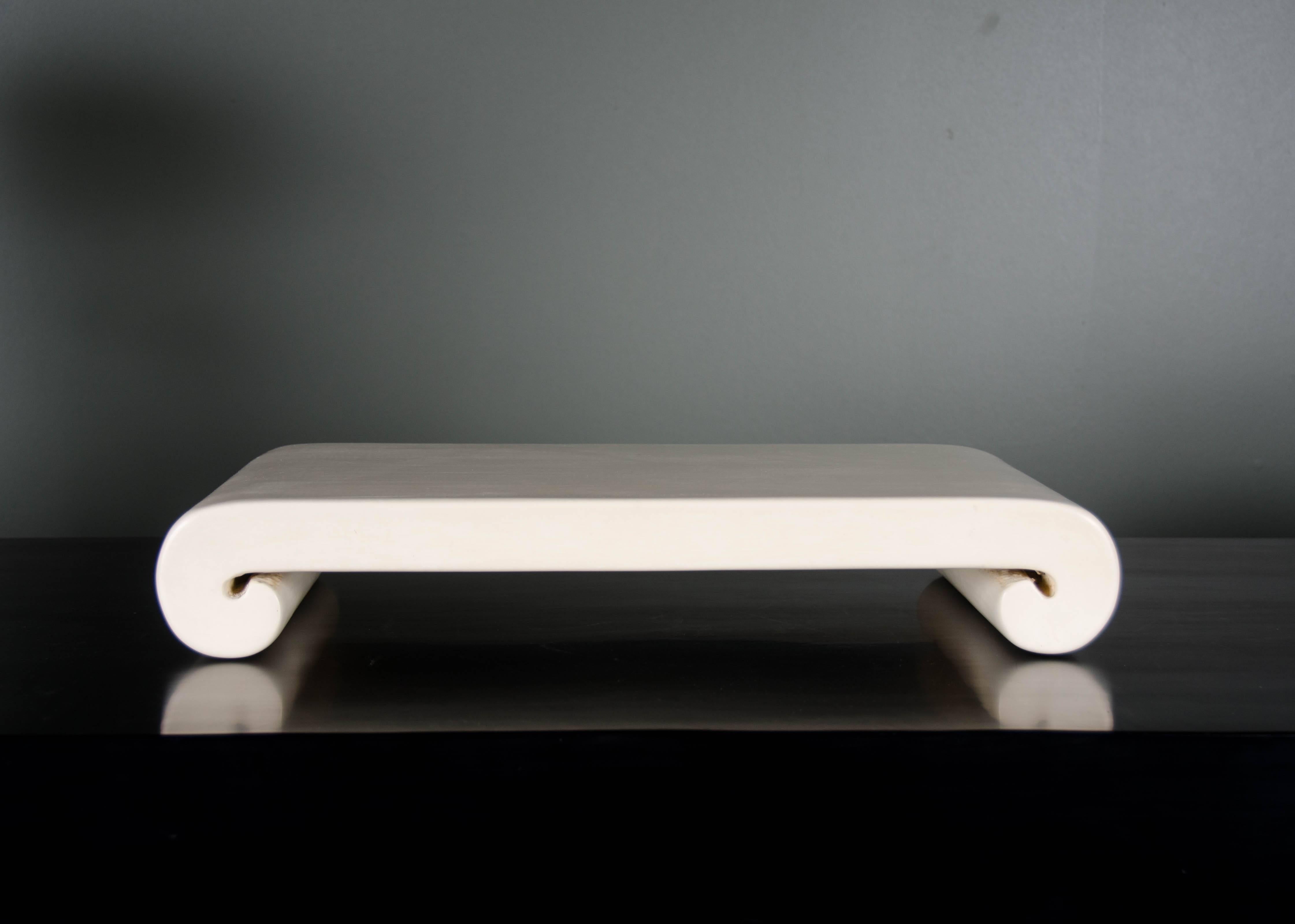 Modern Scroll Stand, Cream Lacquer, Hand-Carved, Limited Edition For Sale