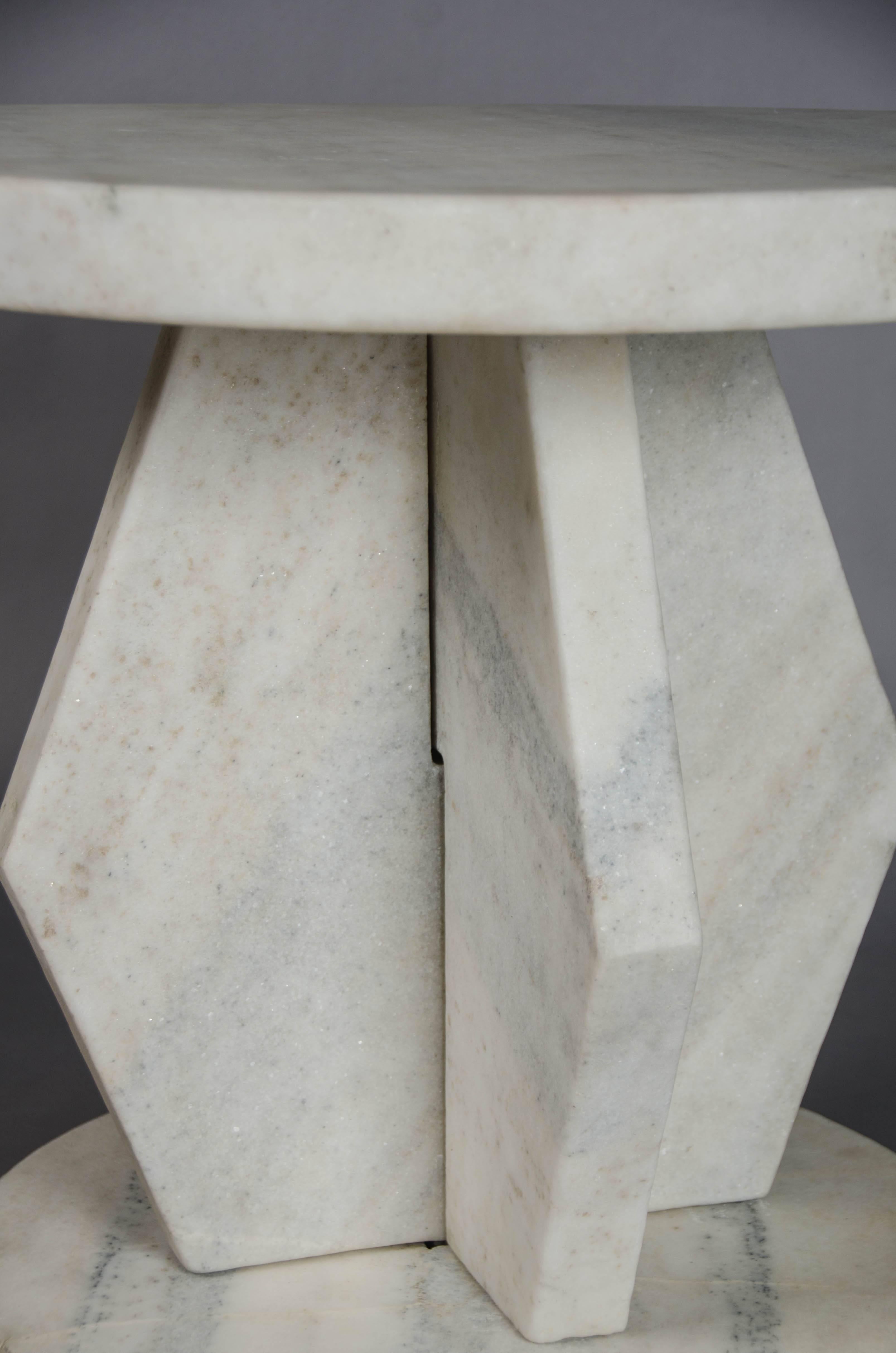 Hand-Carved Stone Brancusi Design Side Table by Robert Kuo, Limited Edition