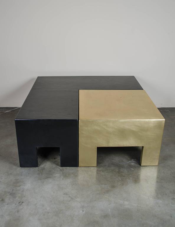 Sectional Coffee Table Black Lacquer And Brass By Robert Kuo Sectional Coffee Table Set Of Three Black Lacquer Brass Hand Repoussé Limited Edition Section