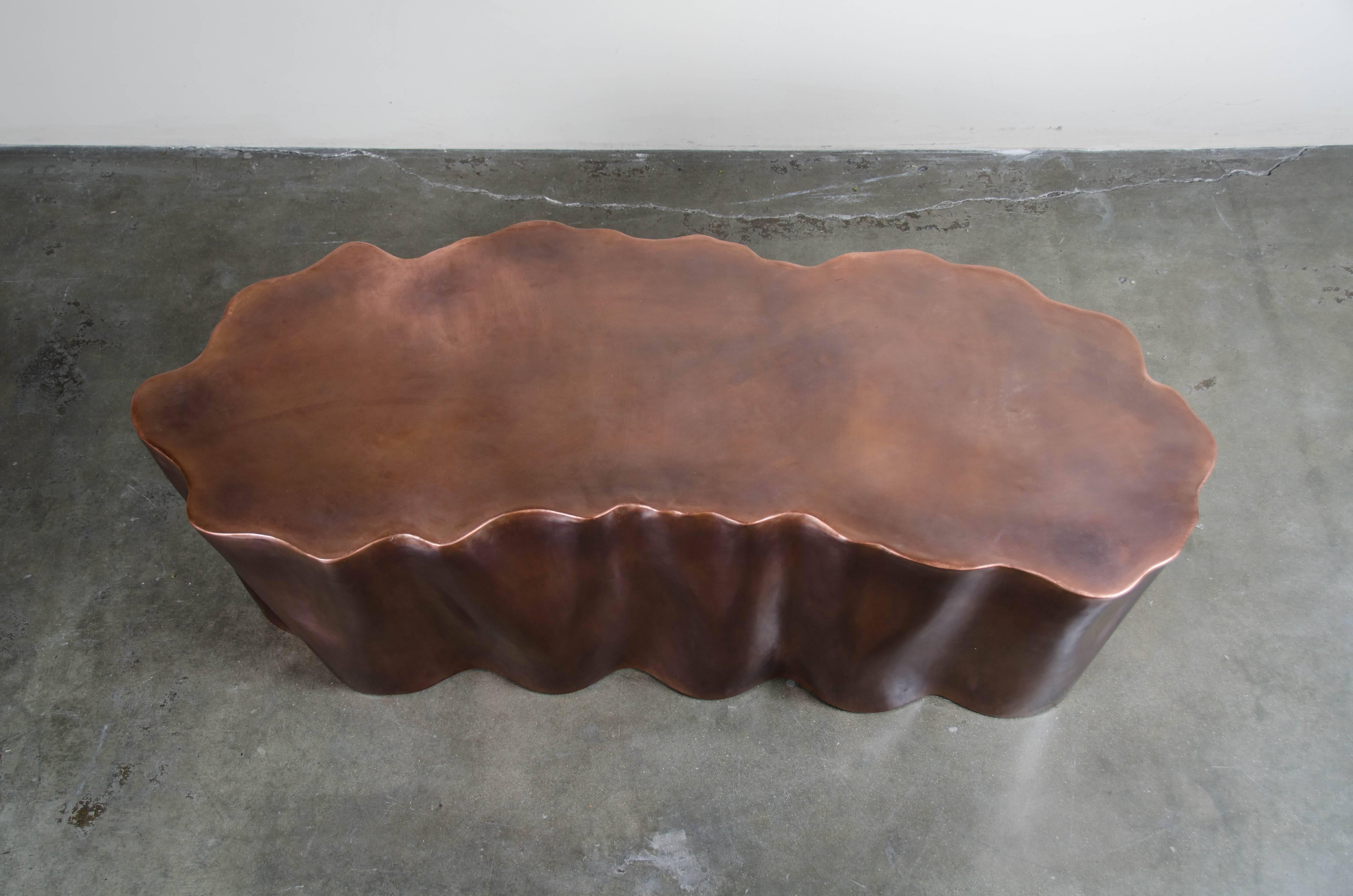 Repoussé Lotus Leaf Bench by Robert Kuo, Antique Copper, Limited Edition