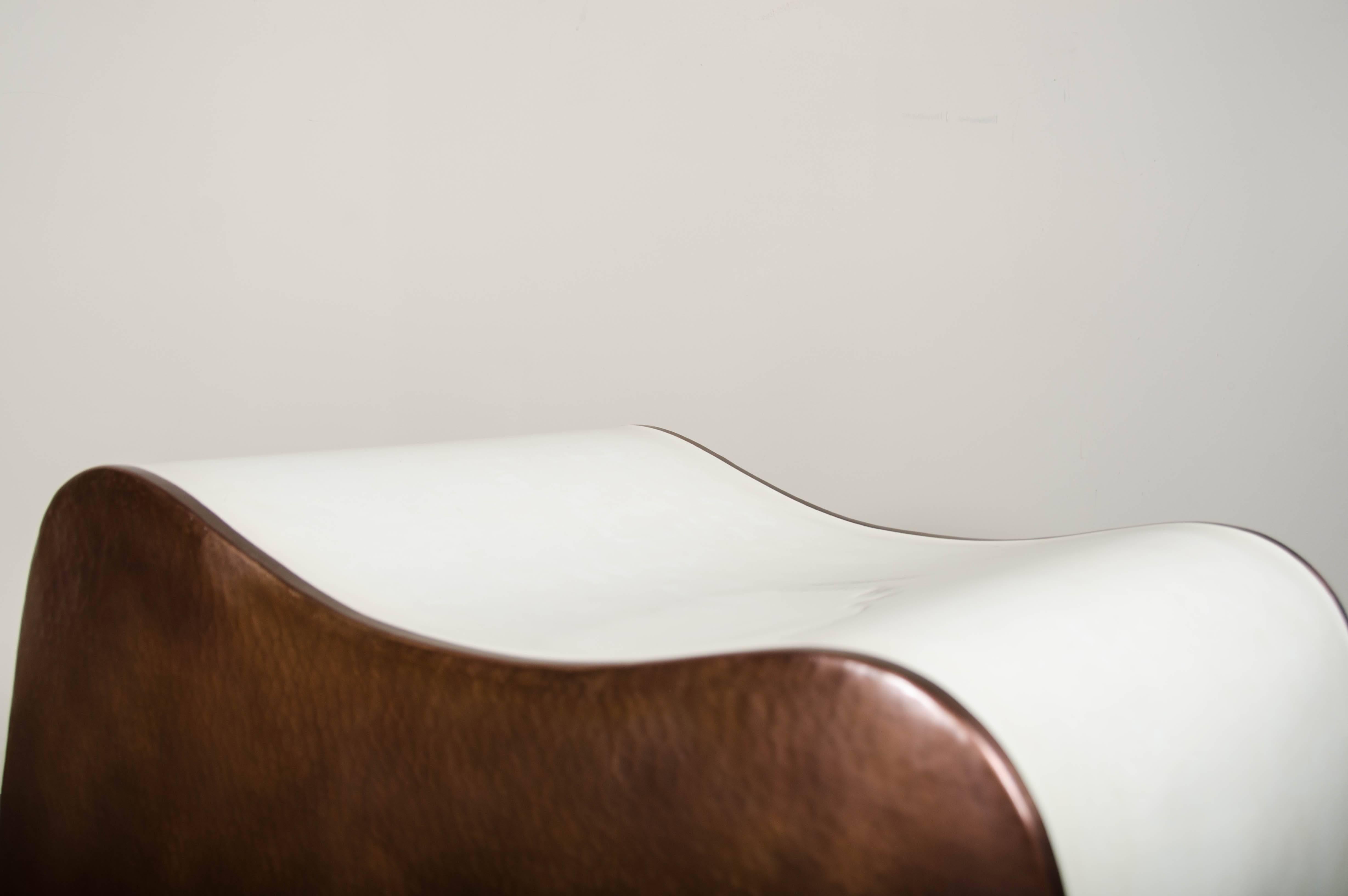 Indented Seat, Cream Lacquer and Copper by Robert Kuo, Limited Edition In New Condition For Sale In Los Angeles, CA