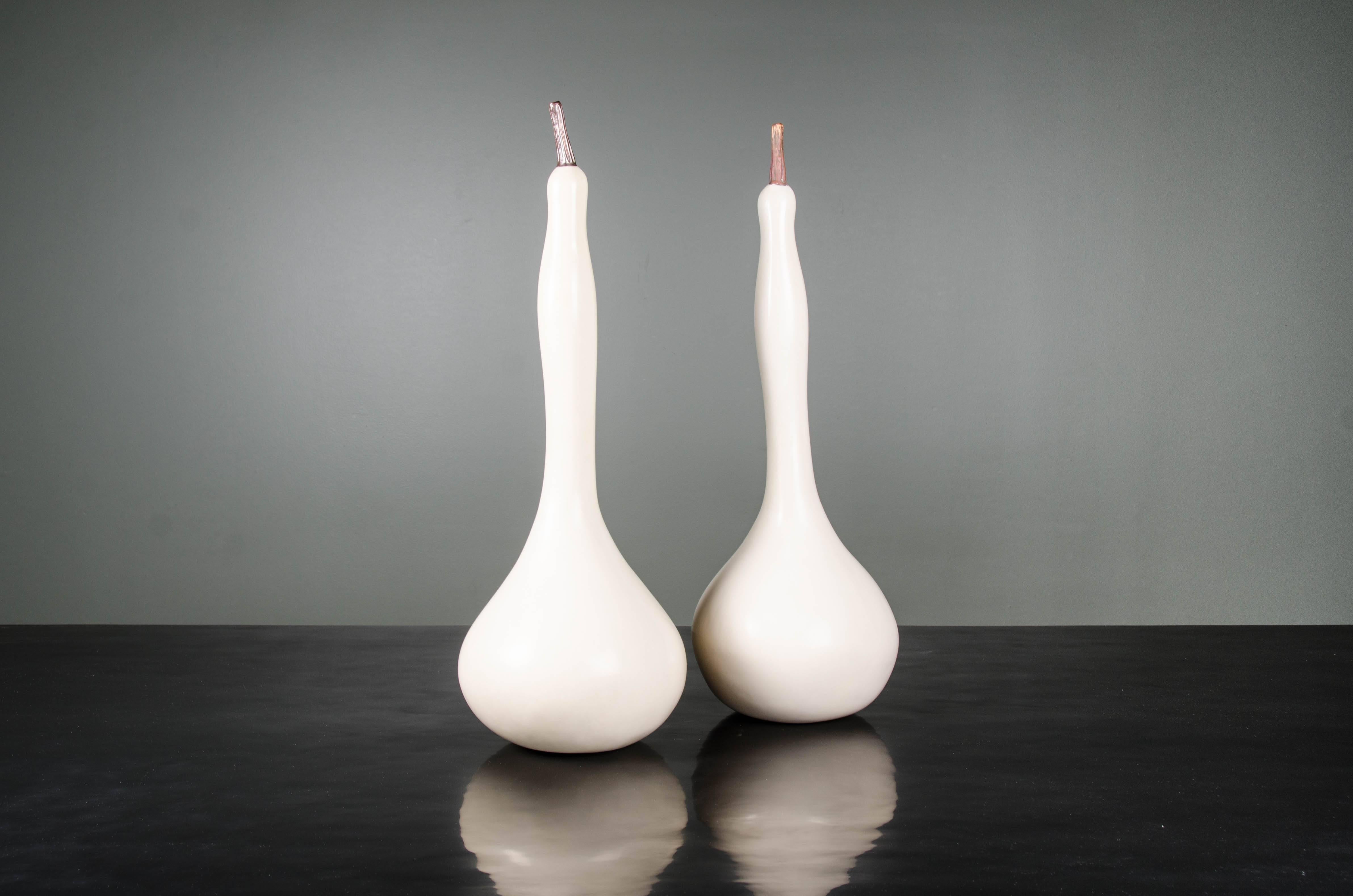 Repoussé Standing Gourd Sculpture, Cream Lacquer by Robert Kuo, Limited Edition For Sale