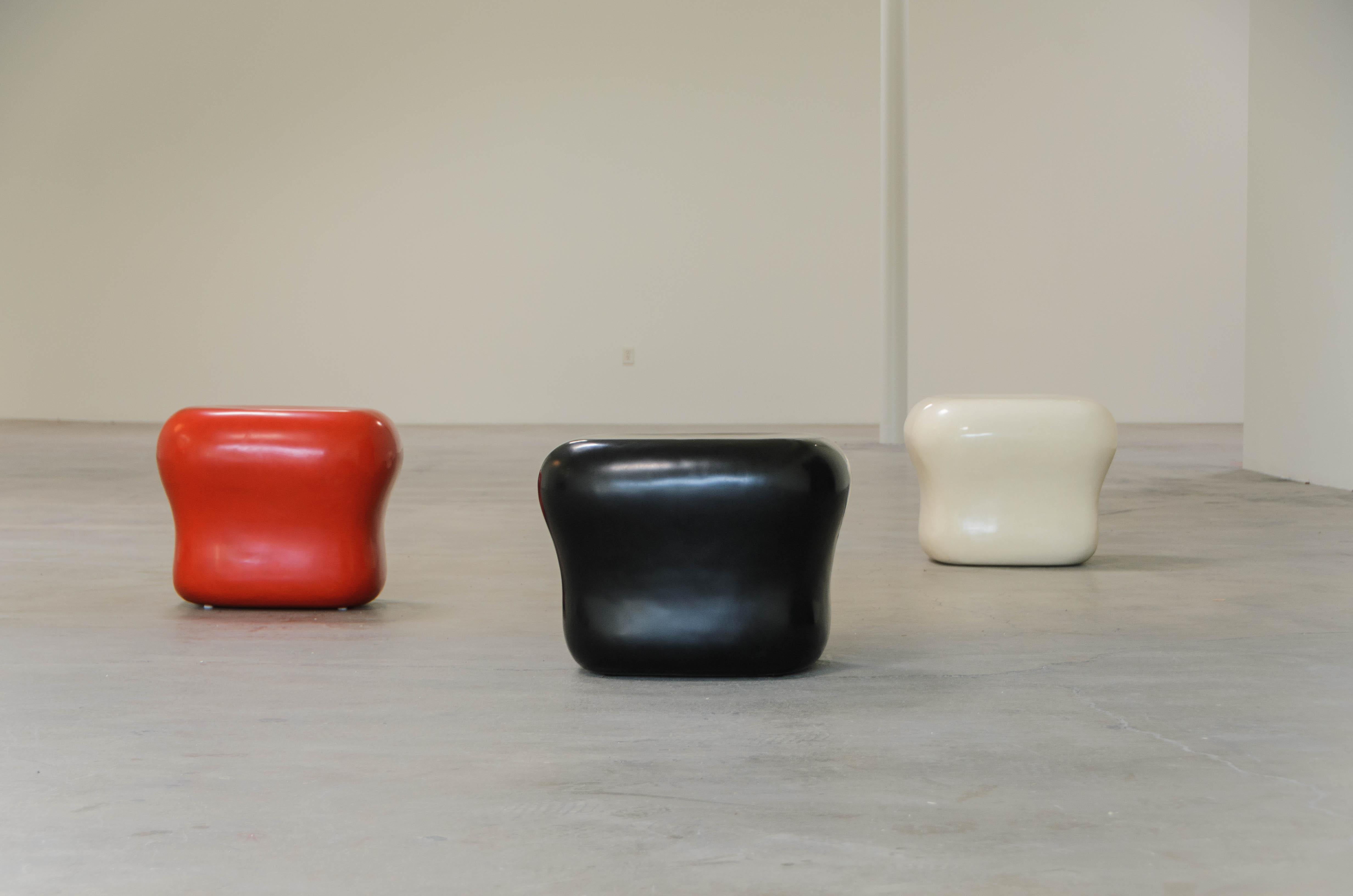 Lacquered Contemporary Red Lacquer Cushion Drumstool by Robert Kuo, Limited Edition For Sale