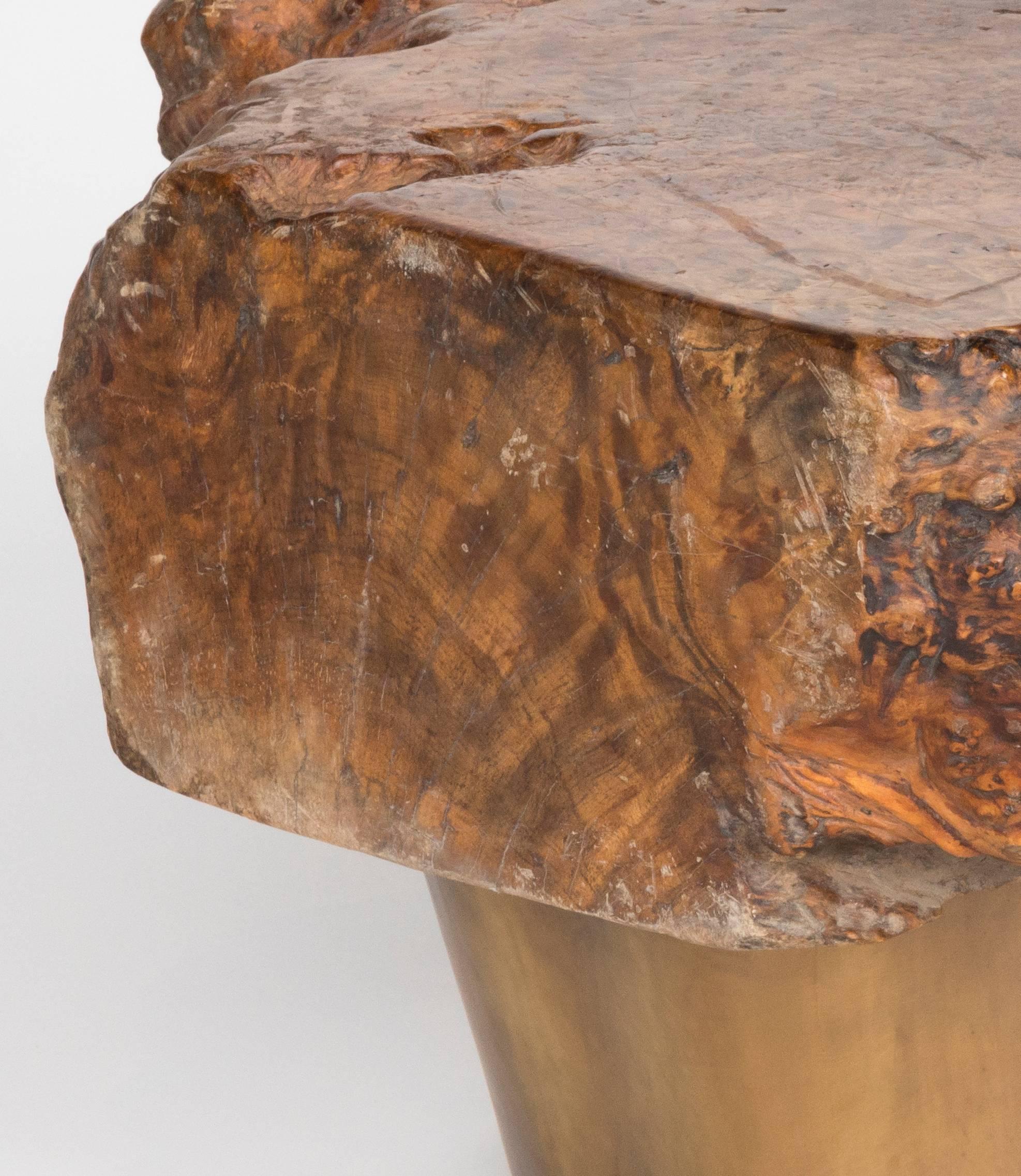 Qing 19th Century, China Burl Wood Top with Contemporary Repoussé Brass Base Table For Sale