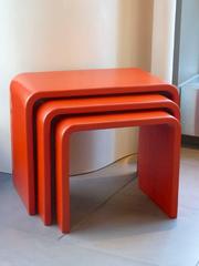Set of Waterfall Red Lacquer Nesting Table by Robert Kuo, Limited Edition