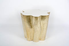 Contemporary Ji Guan Side Table in Cream Lacquer and Brass by Robert Kuo