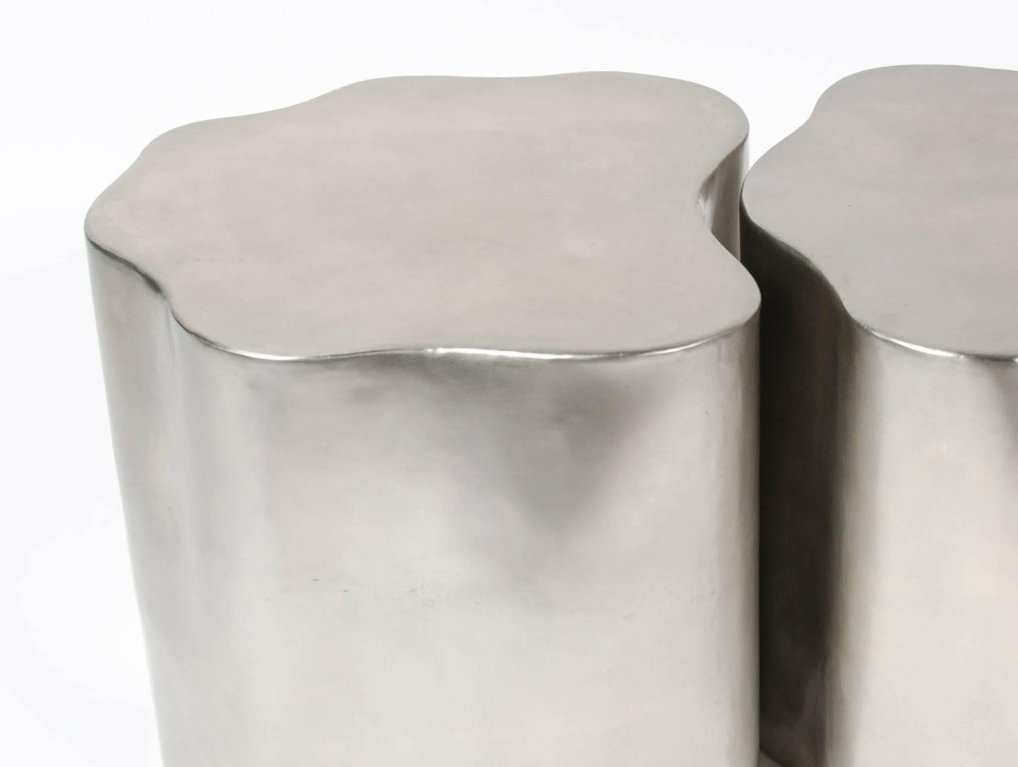 Chinese Root Drum Tables, Set of Two, White Bronze, Limited Edition, Contemporary