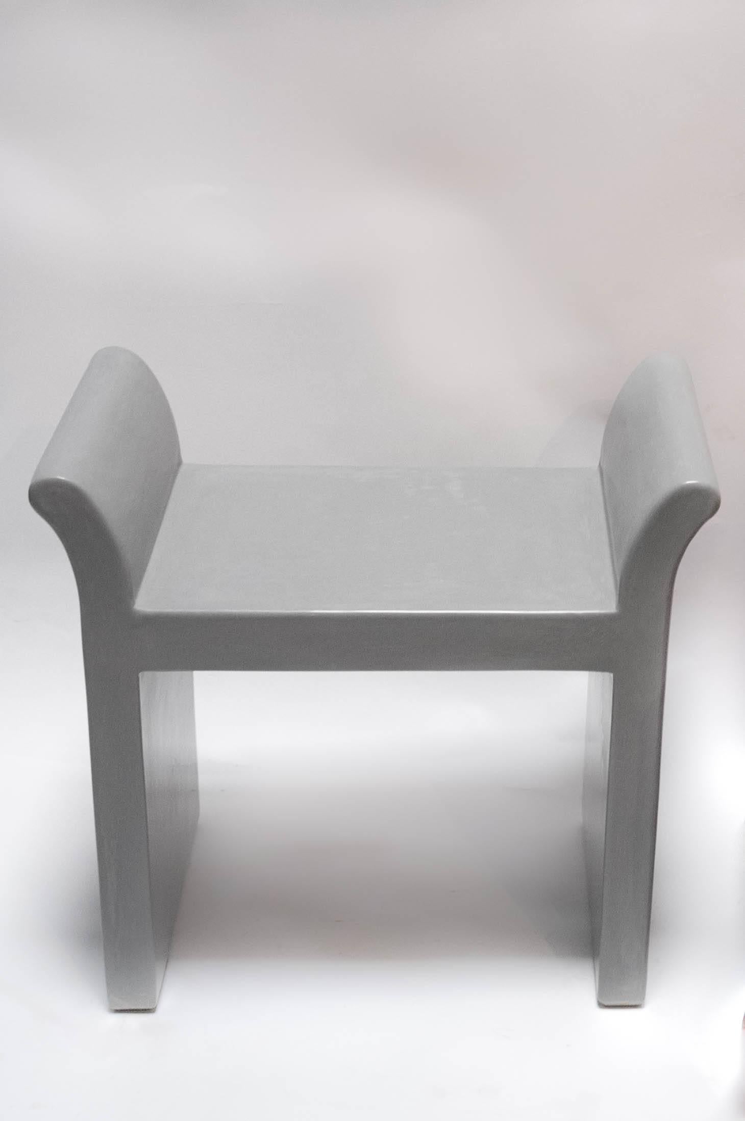 Chinese Vanity Seat in Grey Lacquer by Robert Kuo, Limited Edition For Sale