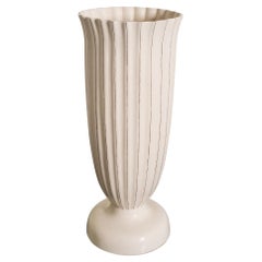 Fluted Goblet Vase in Cream Lacquer by Robert Kuo, Limited Edition Hand Repoussé