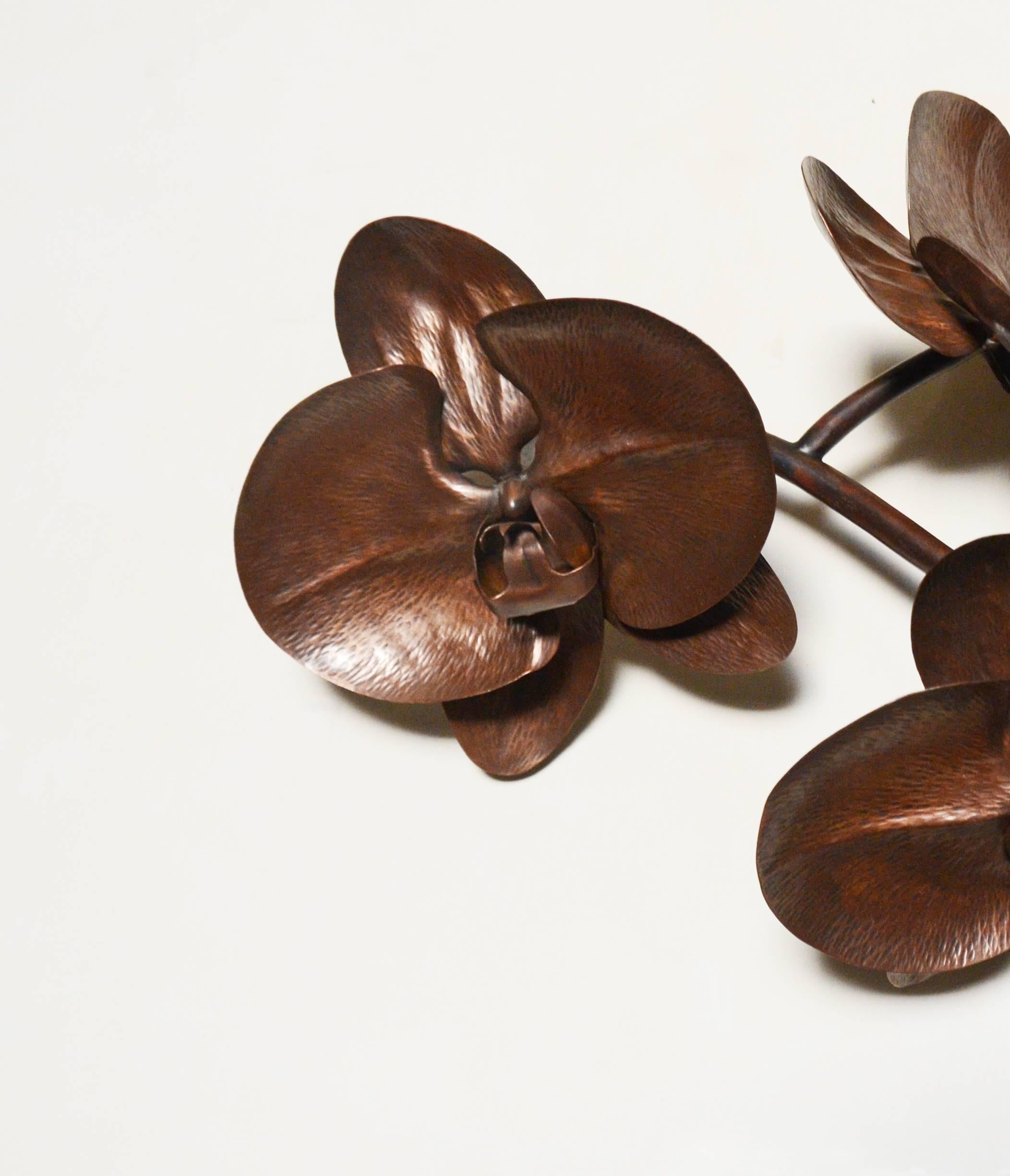 Large Orchid Sculpture by Robert Kuo, Hand Repoussé Copper, Limited Edition 1