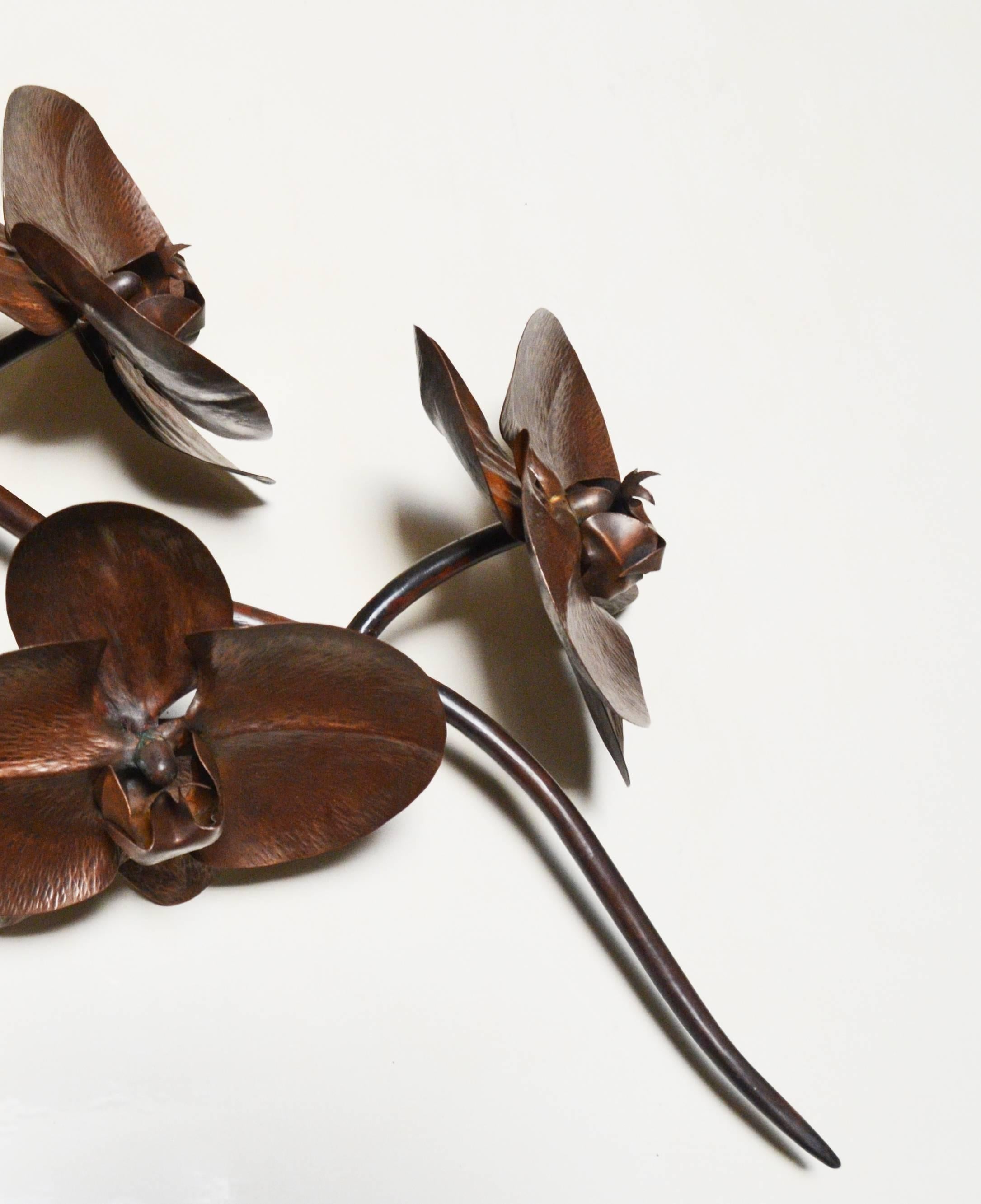 Large Orchid Sculpture by Robert Kuo, Hand Repoussé Copper, Limited Edition 2
