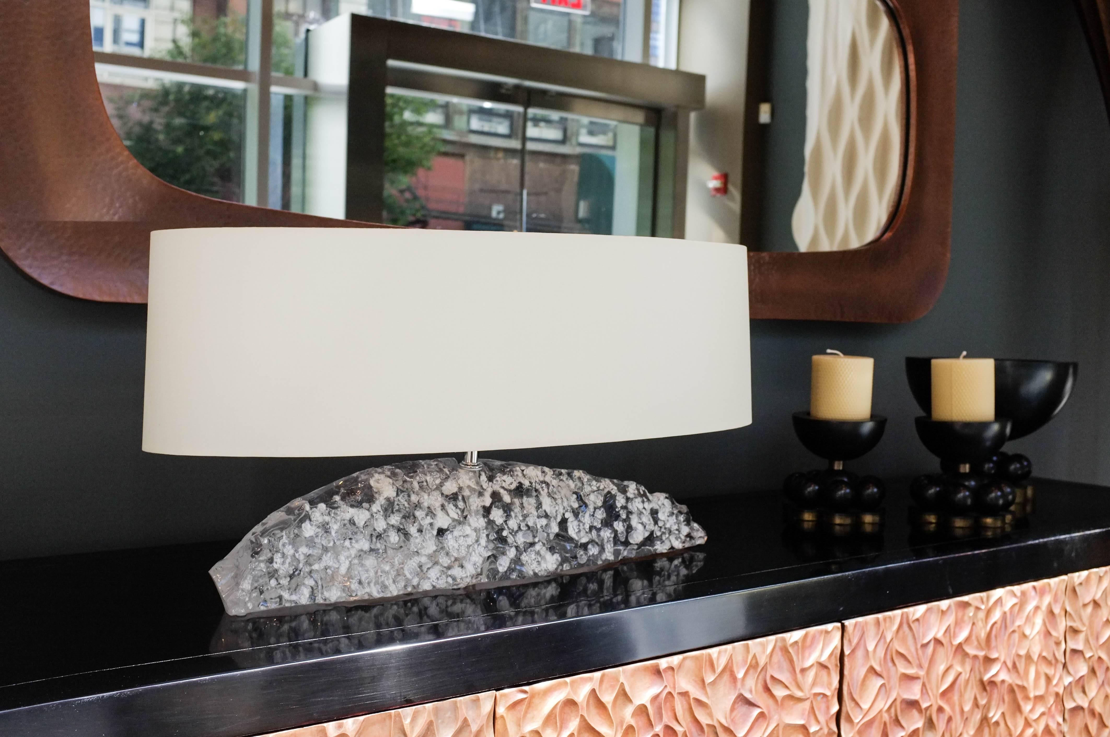 Fish shape lamp.
Hand-carved crystal base.
Natural silk shade.
One of a kind.
  
