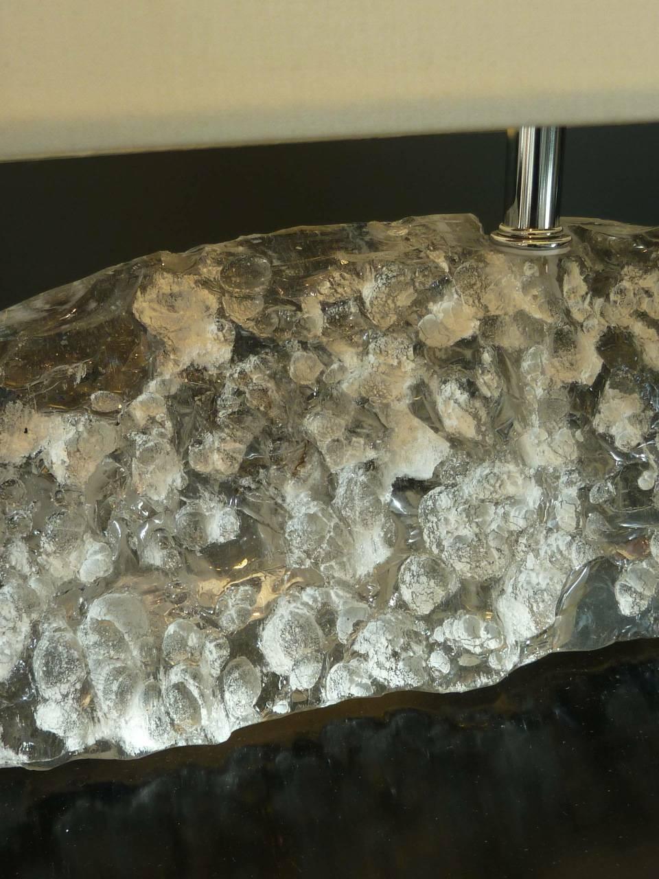 Crystal Fish Shape Lamp, One of a Kind, Hand-Carved Crystal, Silk Shade 1