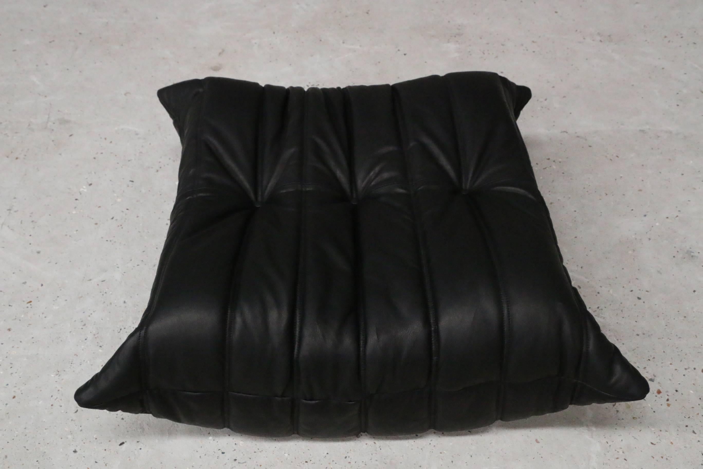 Black Leather Lounge Chair and Ottoman by Ligne Roset France Model Togo 3