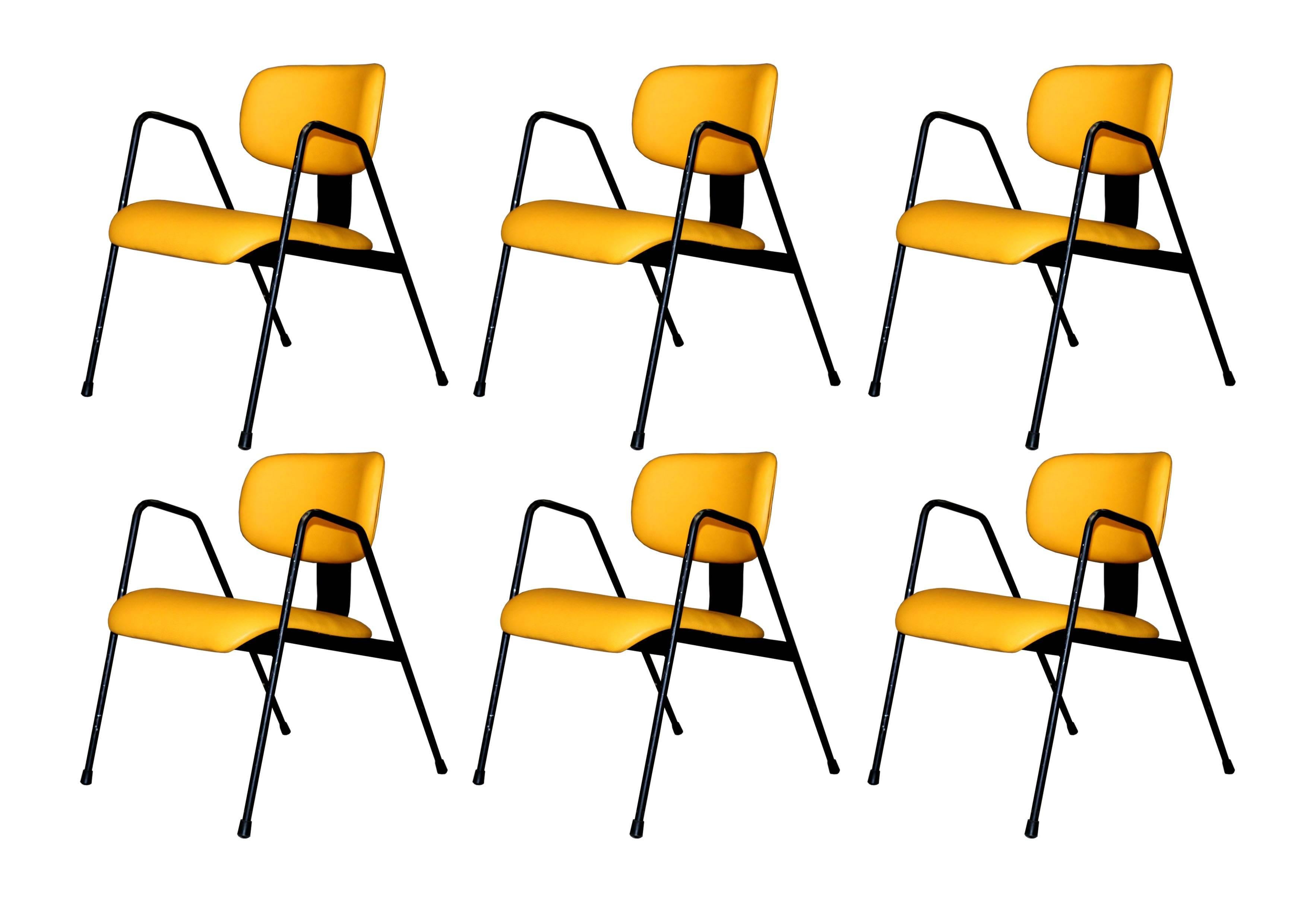 Six Orange Industrial Armchairs F1 by Willy Van Der Meeren for Tubax, Belgium 2