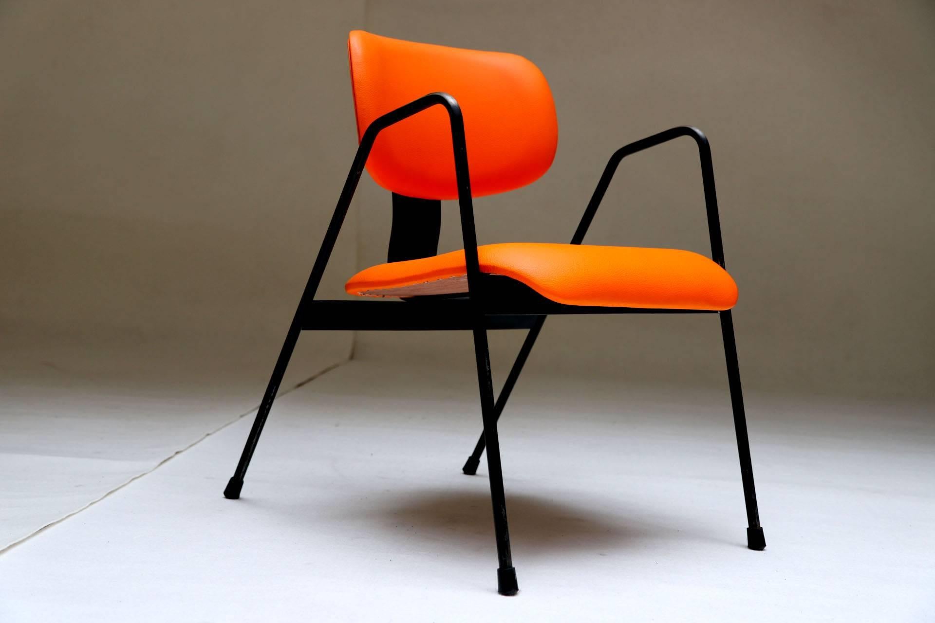 Six Orange Industrial Armchairs F1 by Willy Van Der Meeren for Tubax, Belgium 1