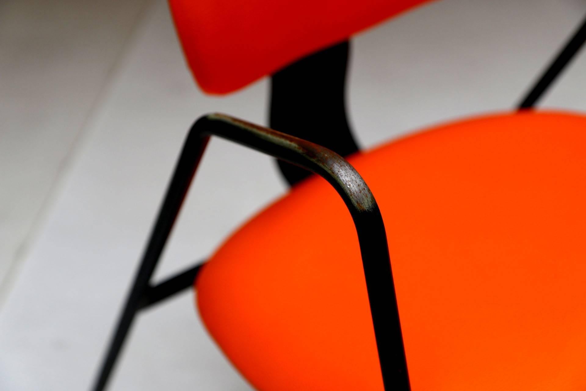 Belgian Six Orange Industrial Armchairs F1 by Willy Van Der Meeren for Tubax, Belgium