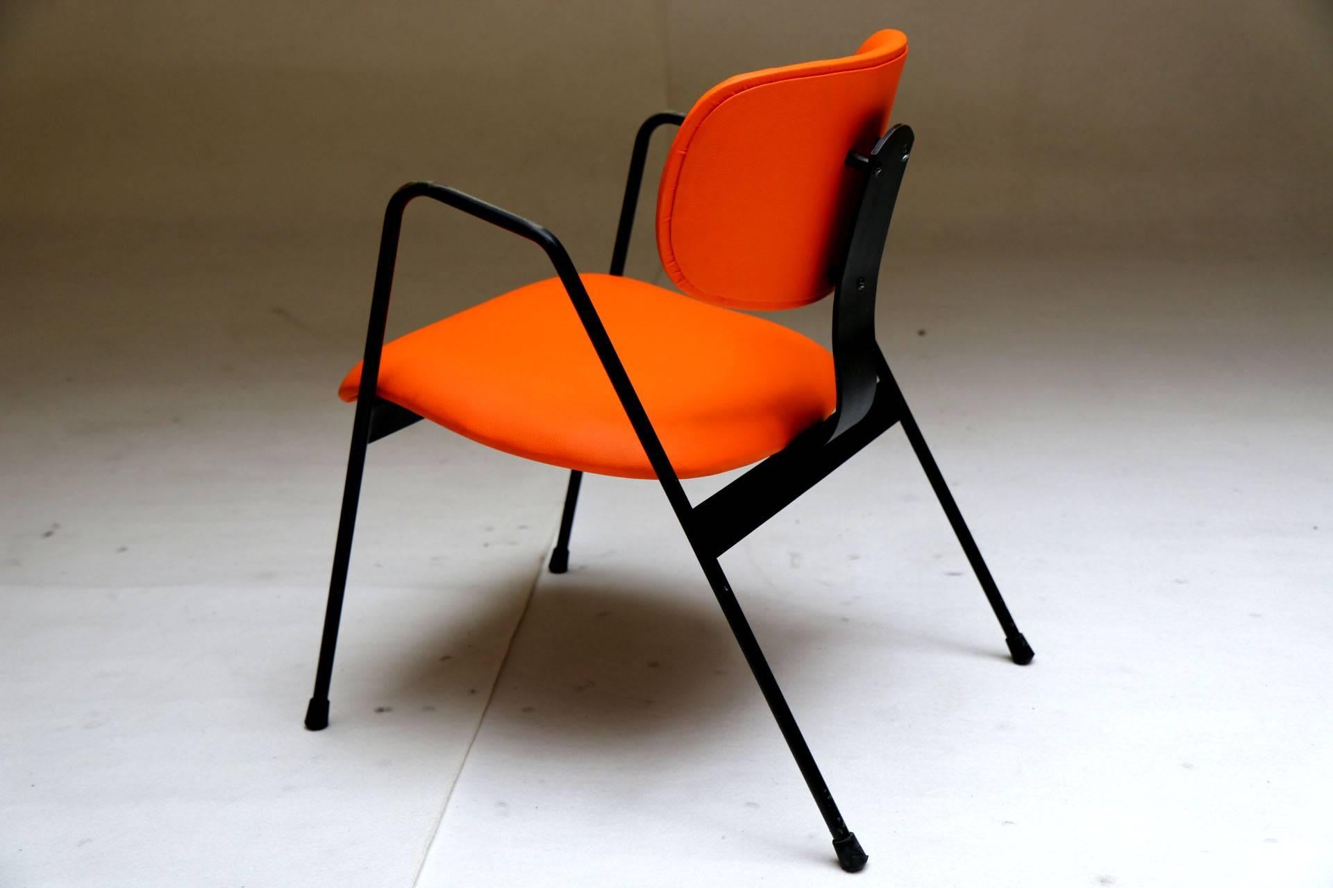 Mid-Century Modern Six Orange Industrial Armchairs F1 by Willy Van Der Meeren for Tubax, Belgium