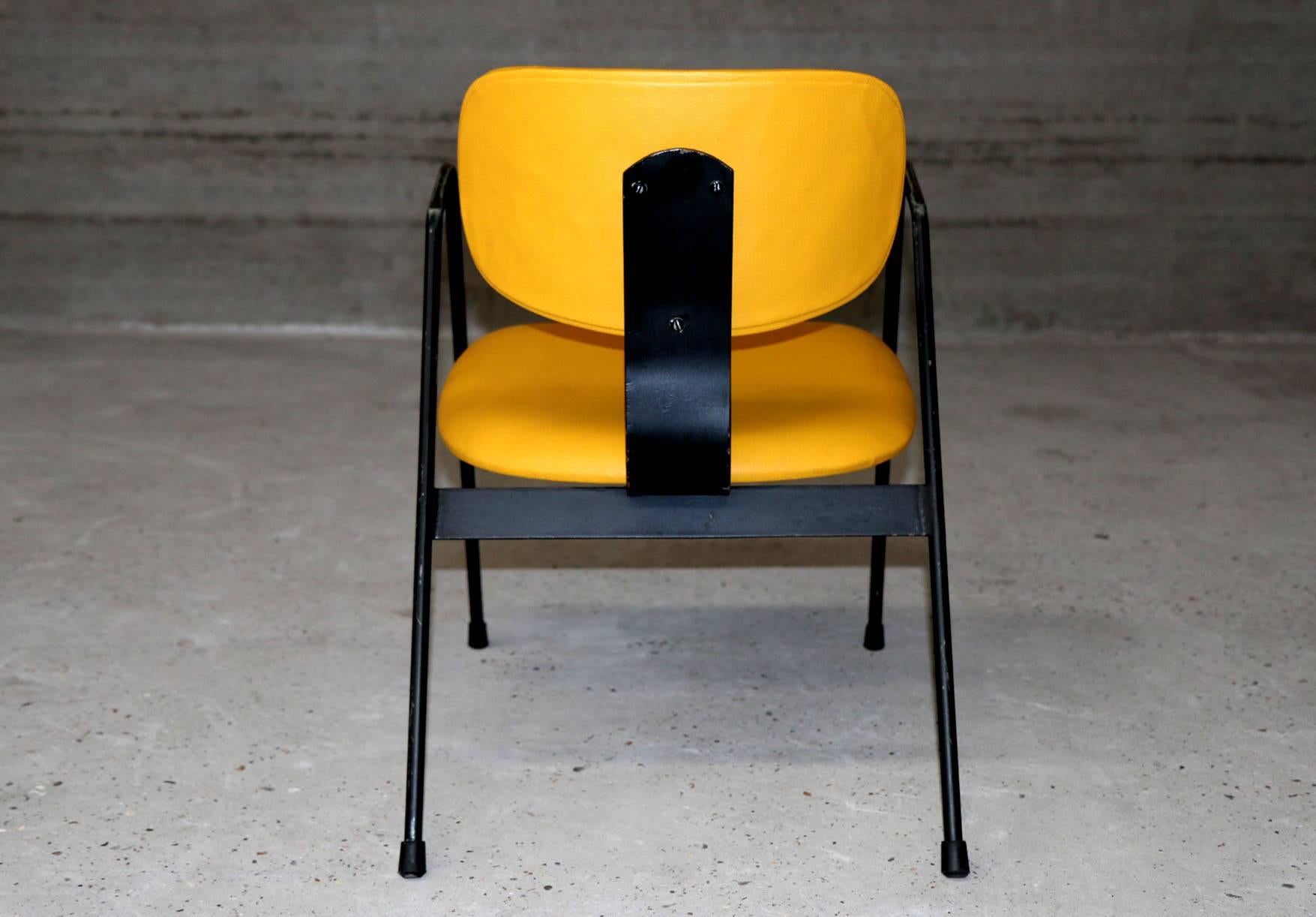 Mid-20th Century Six Yellow Industrial Armchairs F1 by Willy Van Der Meeren for Tubax, Belgium