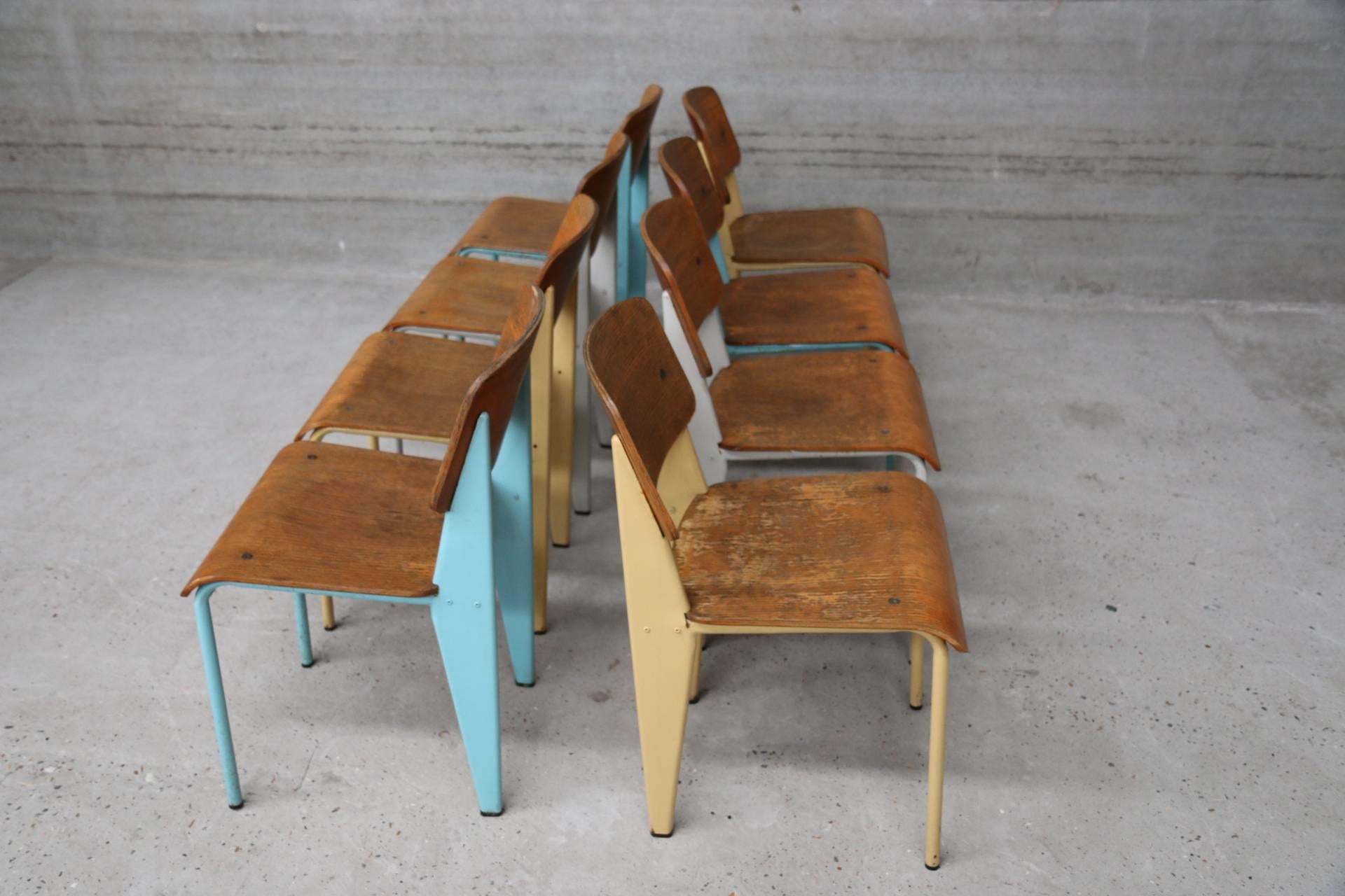 Eight Vintage Jean Prouve Chairs French Industrial Modernist 3