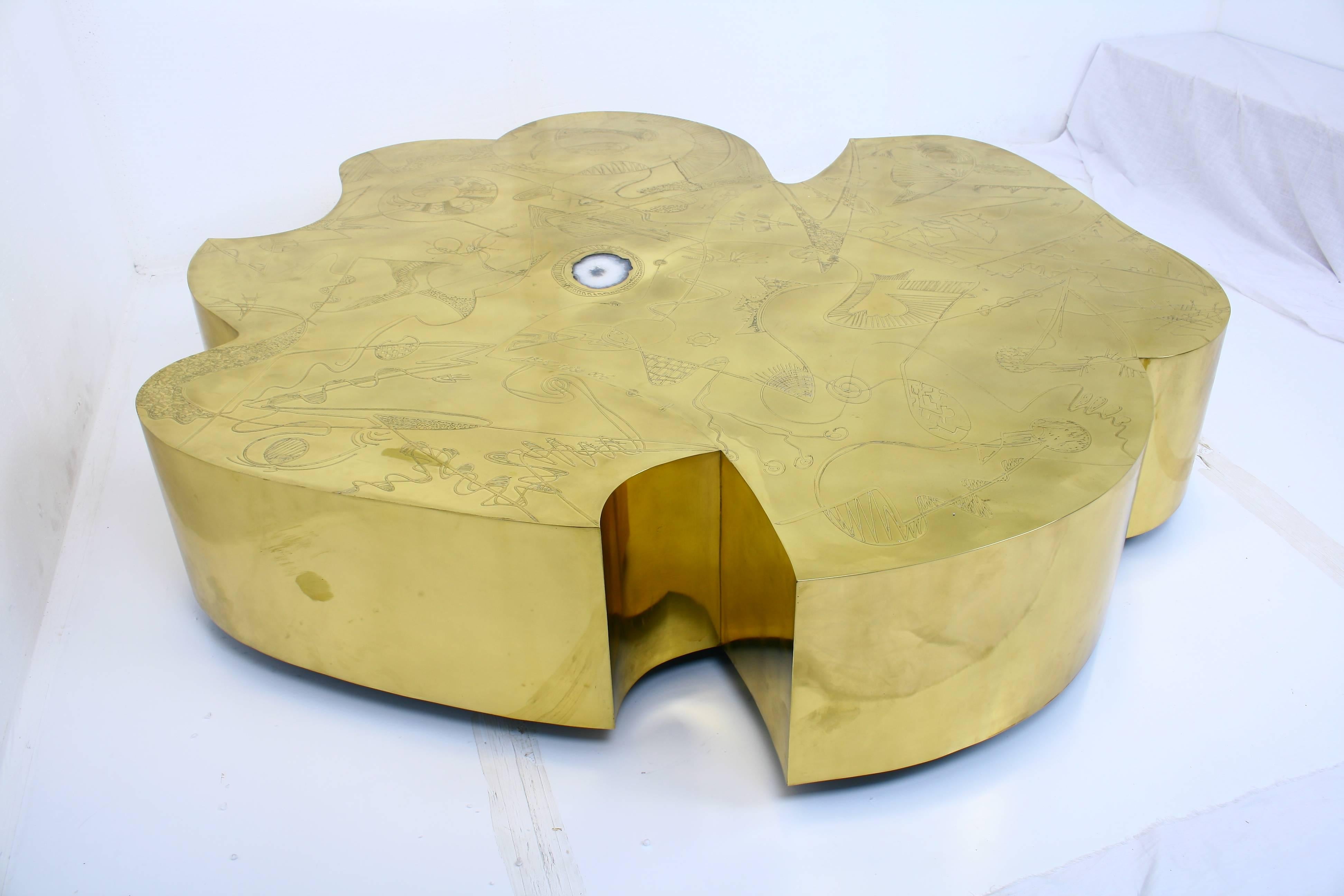 Contemporary Gigantic Acid Etched Organic Flower Brass Coffee Table for Studio Belgali
