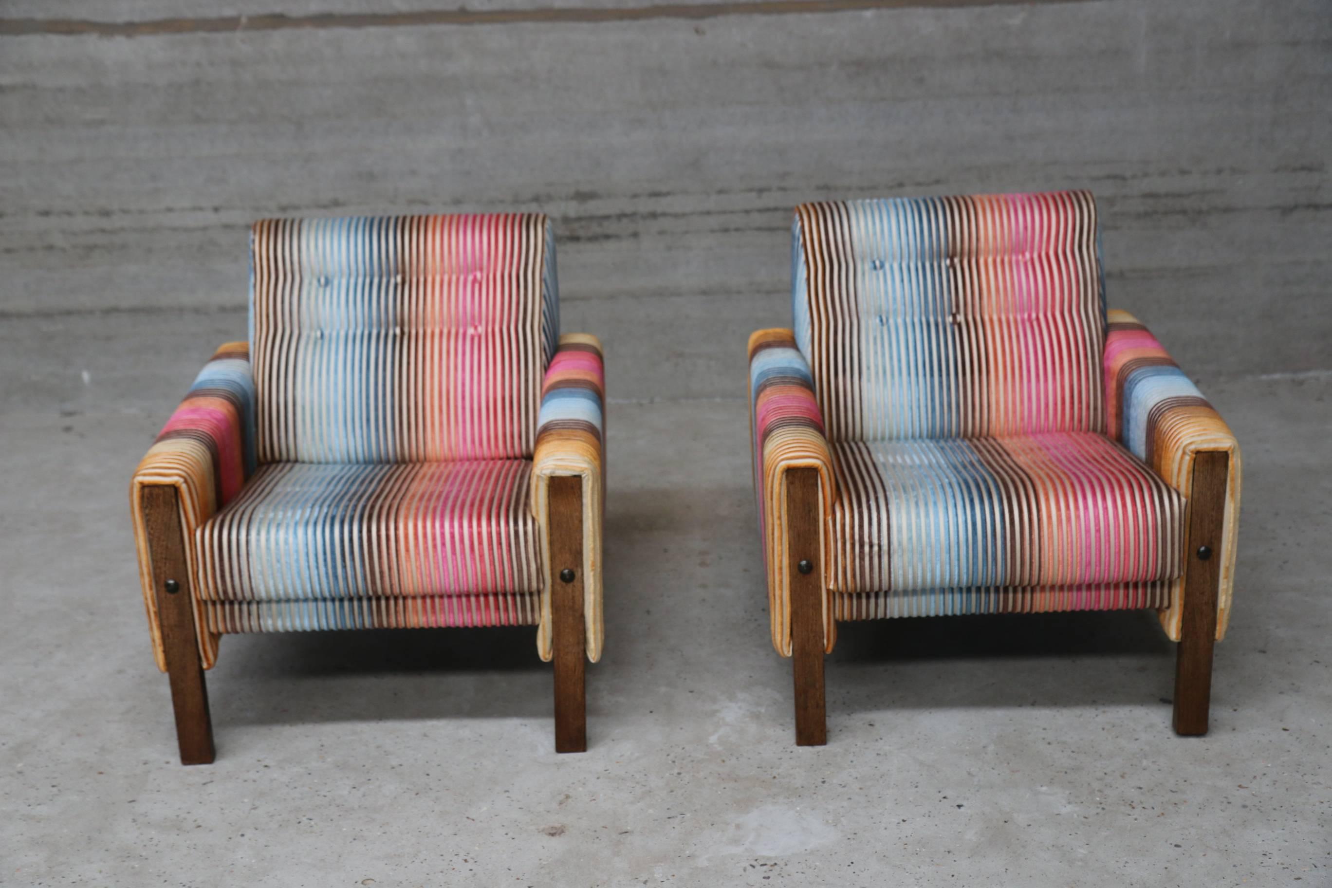 Mid-Century Modern 1950s Lounge Armchairs Re-Upholstered in Multicolored Missoni Fabric