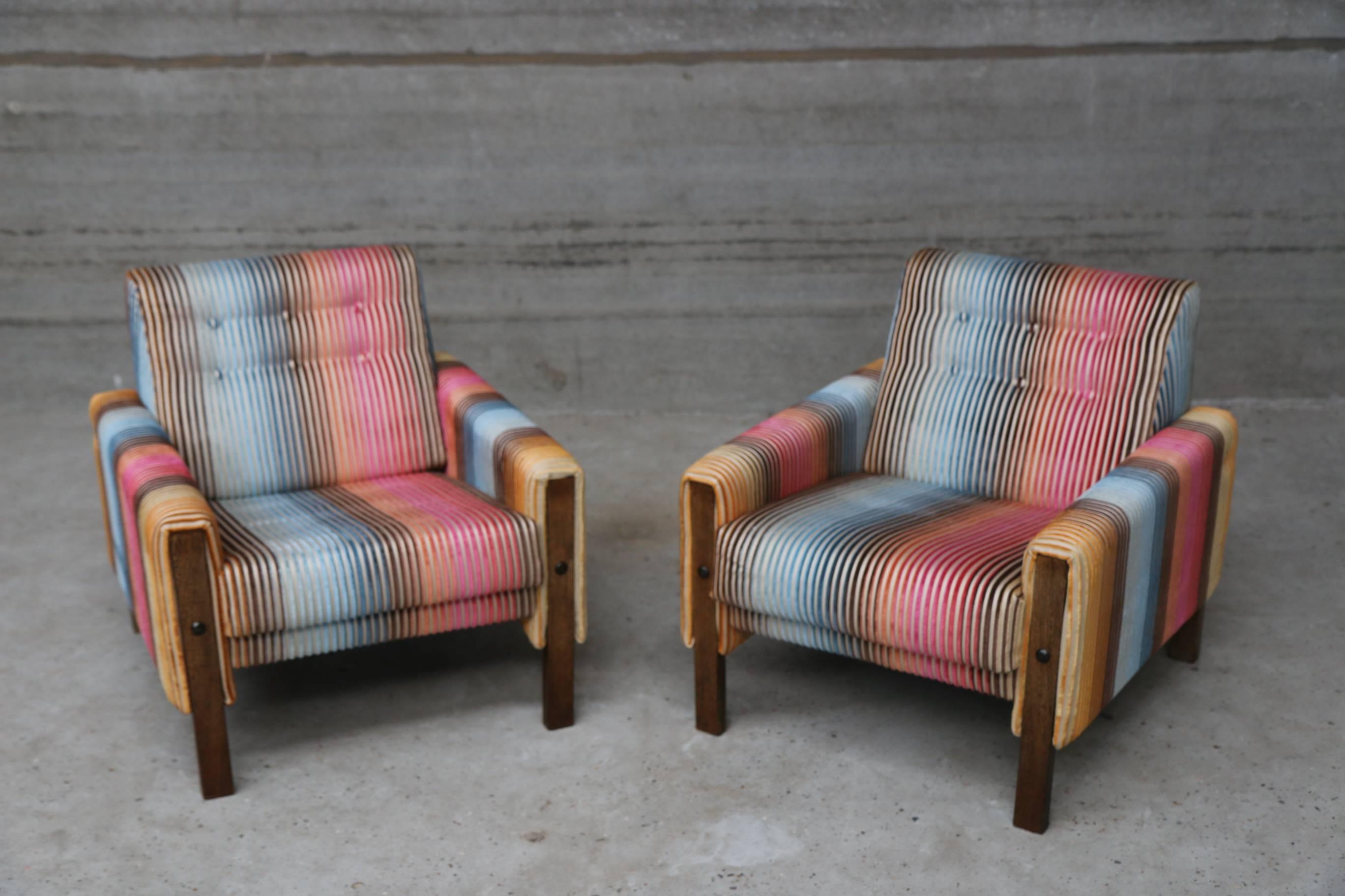 European 1950s Lounge Armchairs Re-Upholstered in Multicolored Missoni Fabric