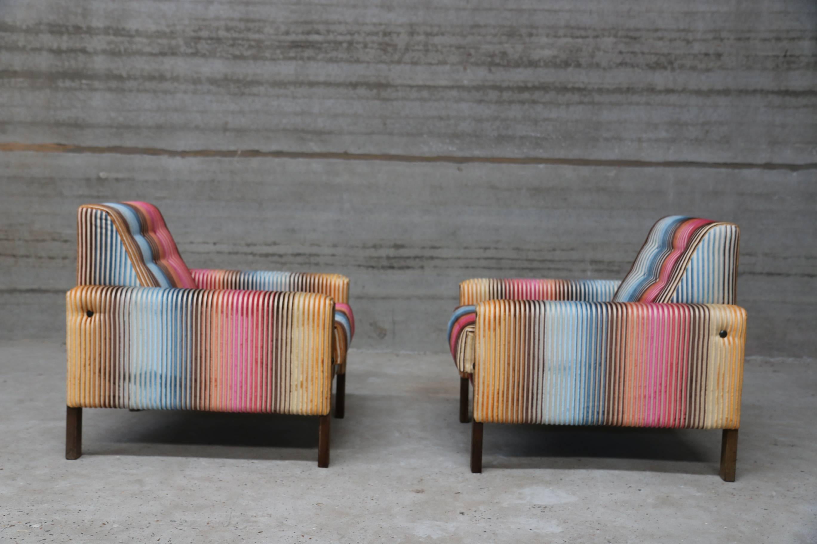 Mid-20th Century 1950s Lounge Armchairs Re-Upholstered in Multicolored Missoni Fabric